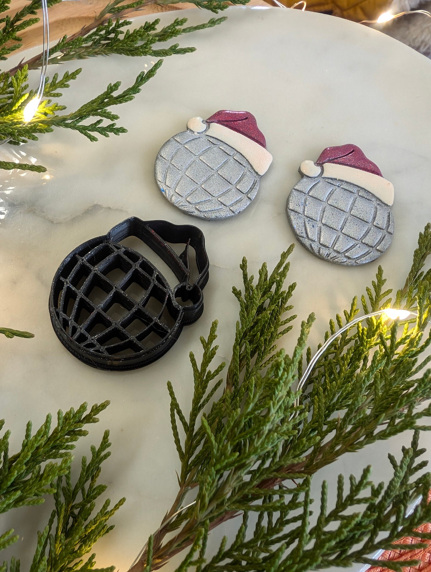 Santa Hat on Disco Ball Earring Sharp Clay Cutter