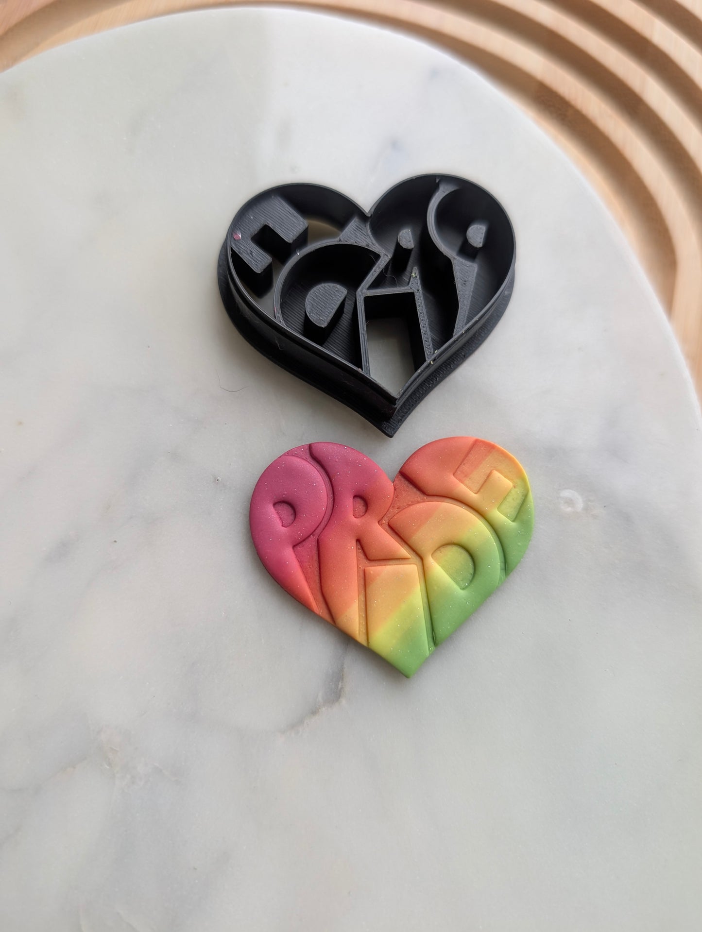 Pride Text in Heart Embossed Sharp Cutter for Clay and More