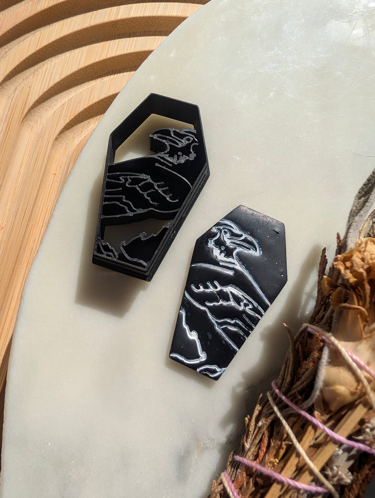 Raven or Crow on Coffin Silhouette Sharp Clay Cutter