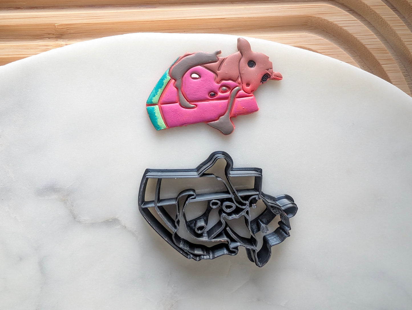 Fruit Bat Portrait with Watermelon Slice Sharp Clay Cutter