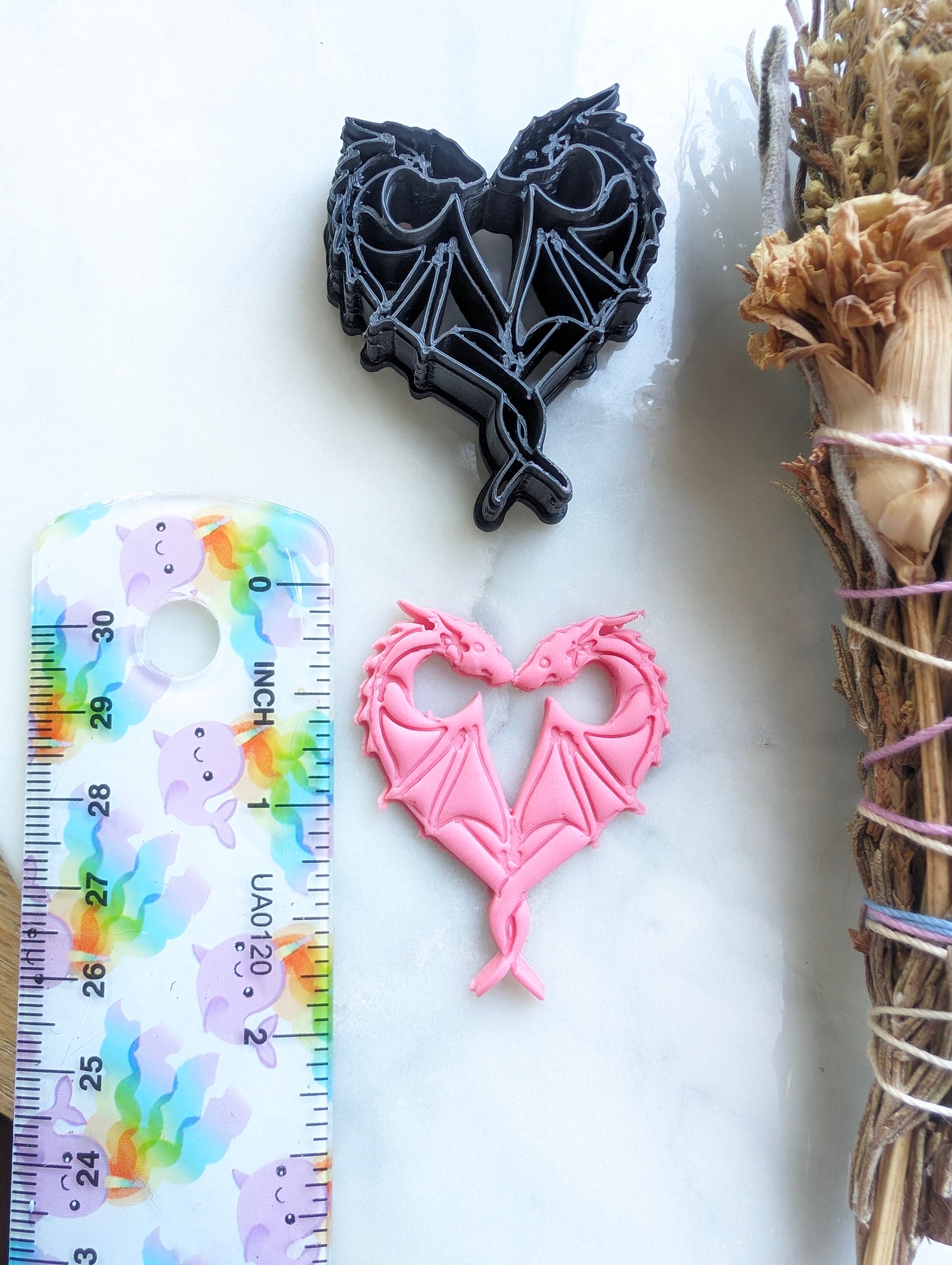 Kissing Dragons Making a Heart Embossed Sharp Clay Cutter