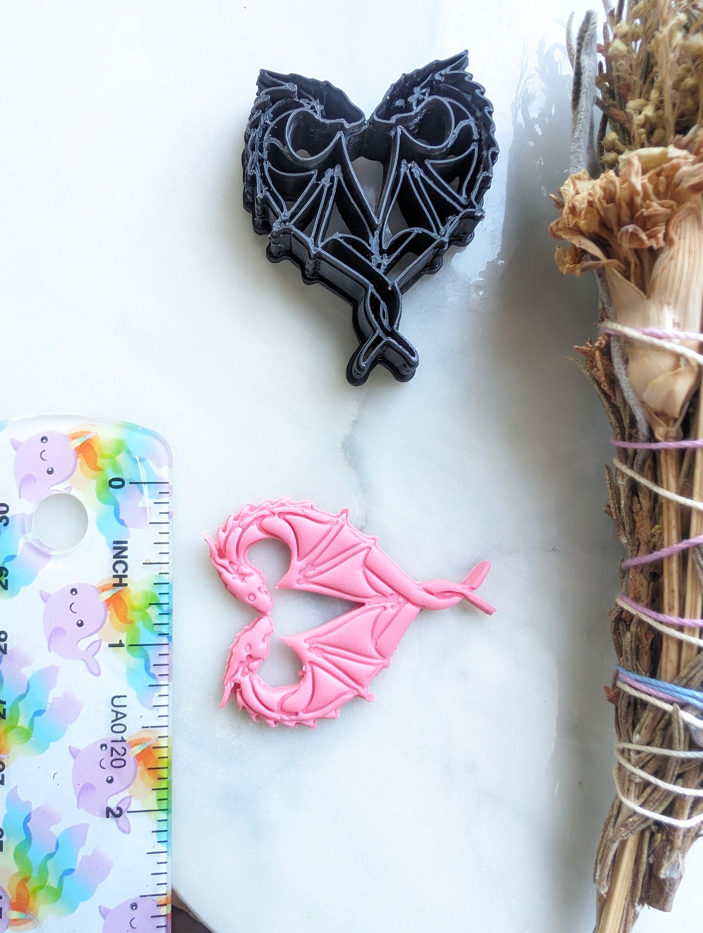 Kissing Dragons Making a Heart Embossed Sharp Clay Cutter
