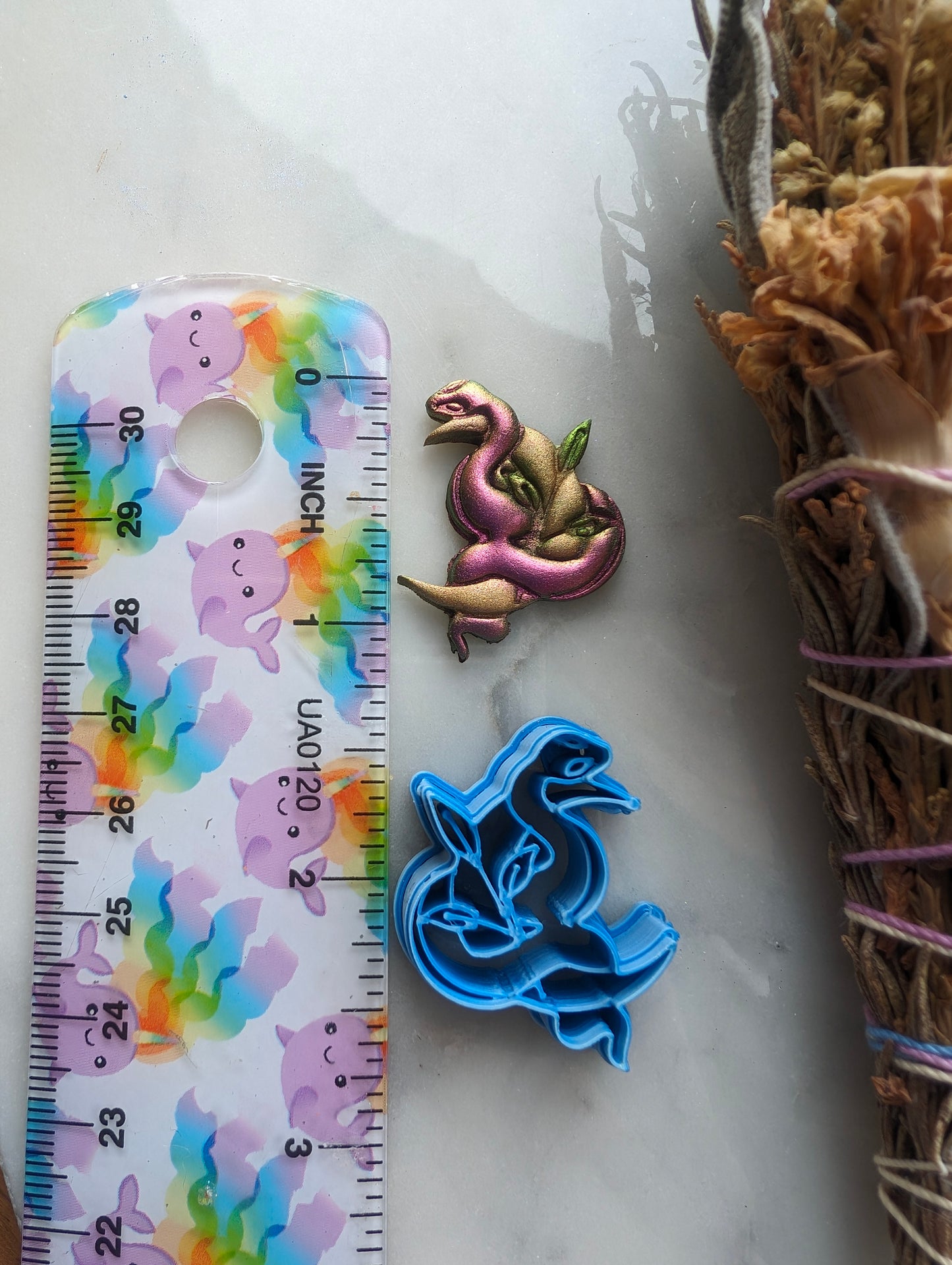 Snake on Crescent Moon with Leaves Sharp Clay Cutter