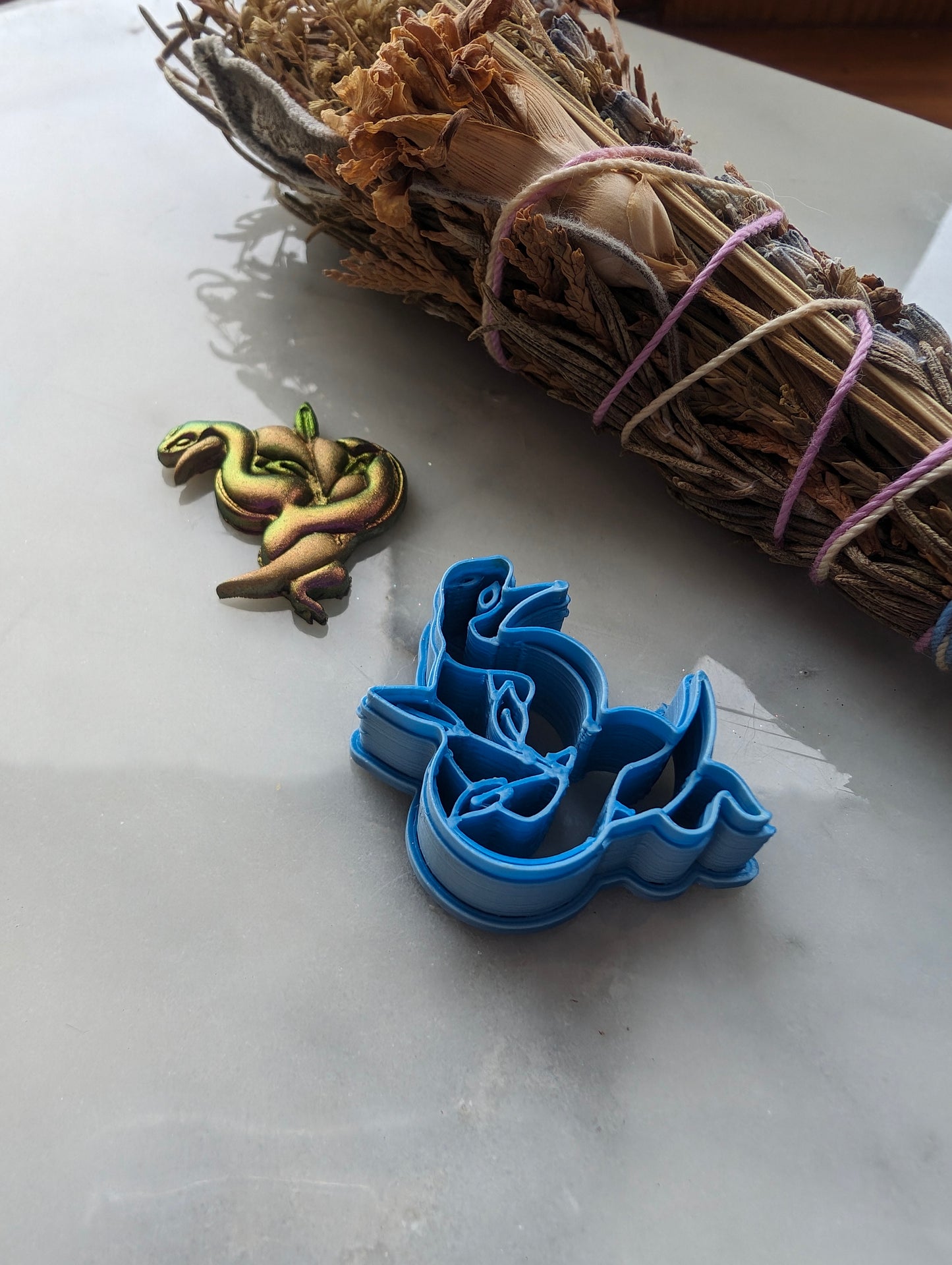 Snake on Crescent Moon with Leaves Sharp Clay Cutter