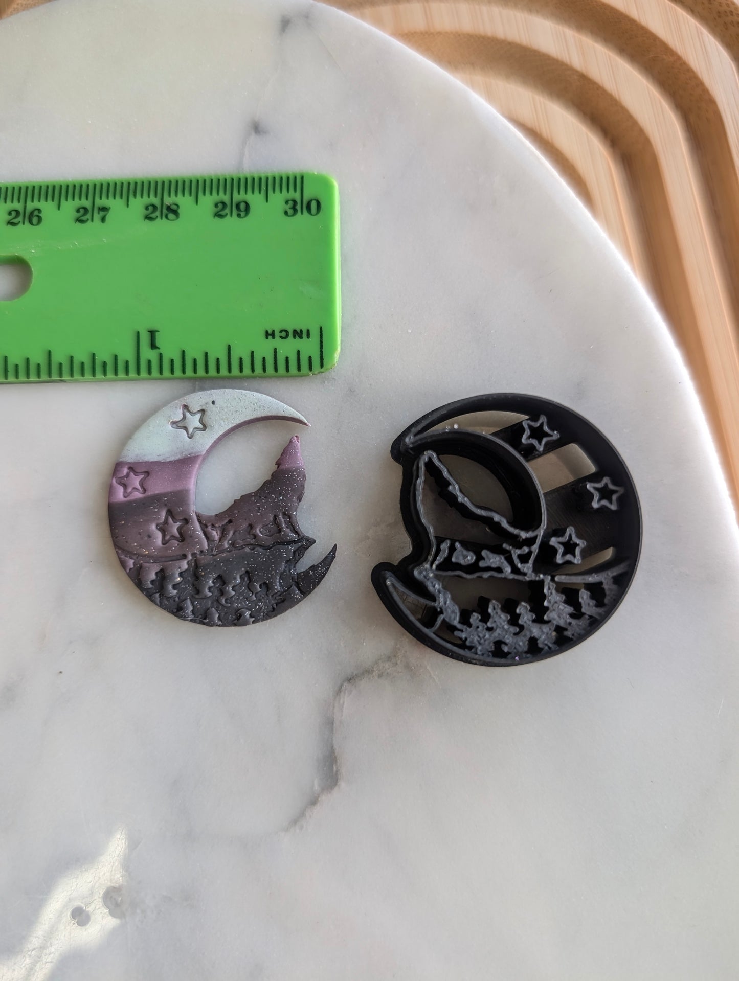 Smaller Wolf on Cliff on Crescent Moon Sharp Clay Cutter