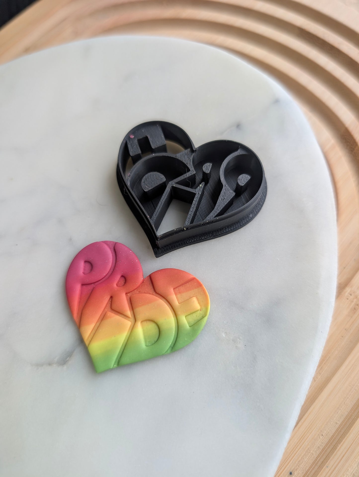 Pride Text in Heart Embossed Sharp Cutter for Clay and More