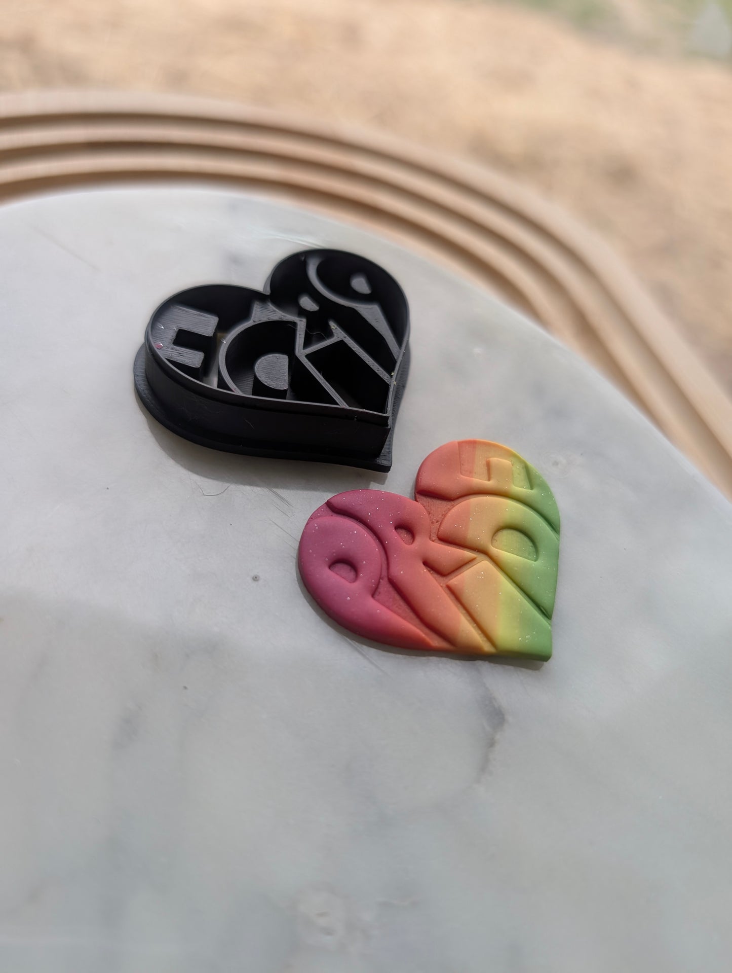 Pride Text in Heart Embossed Sharp Cutter for Clay and More