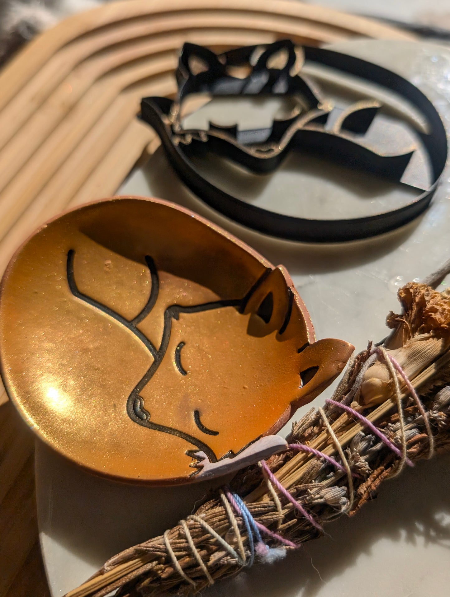 Trinket Dish Sleeping Fox Sharp Clay Cutter
