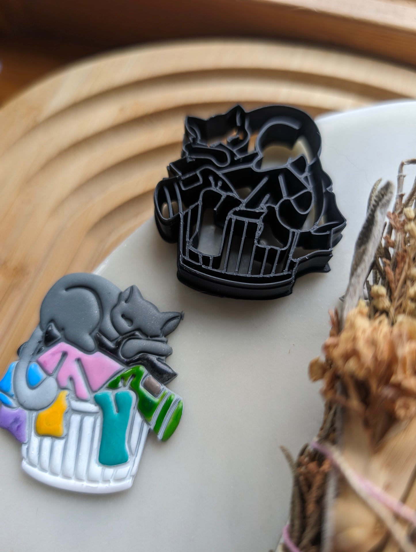 Cat Sleeping on Laundry Basket Sharp Clay Cutter