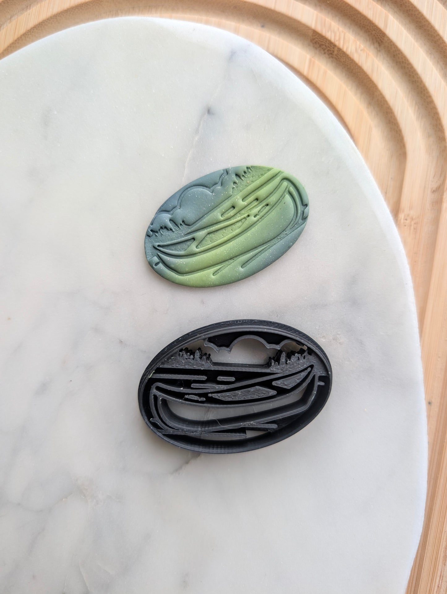 Canoe Scene with Trees and Lake in Oval Embossed Sharp Cutter for Clay and More