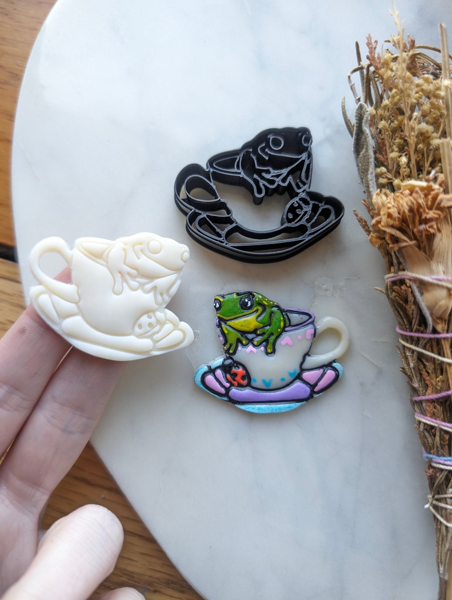 Frog in a Teacup with Saucer Sharp Clay Cutter