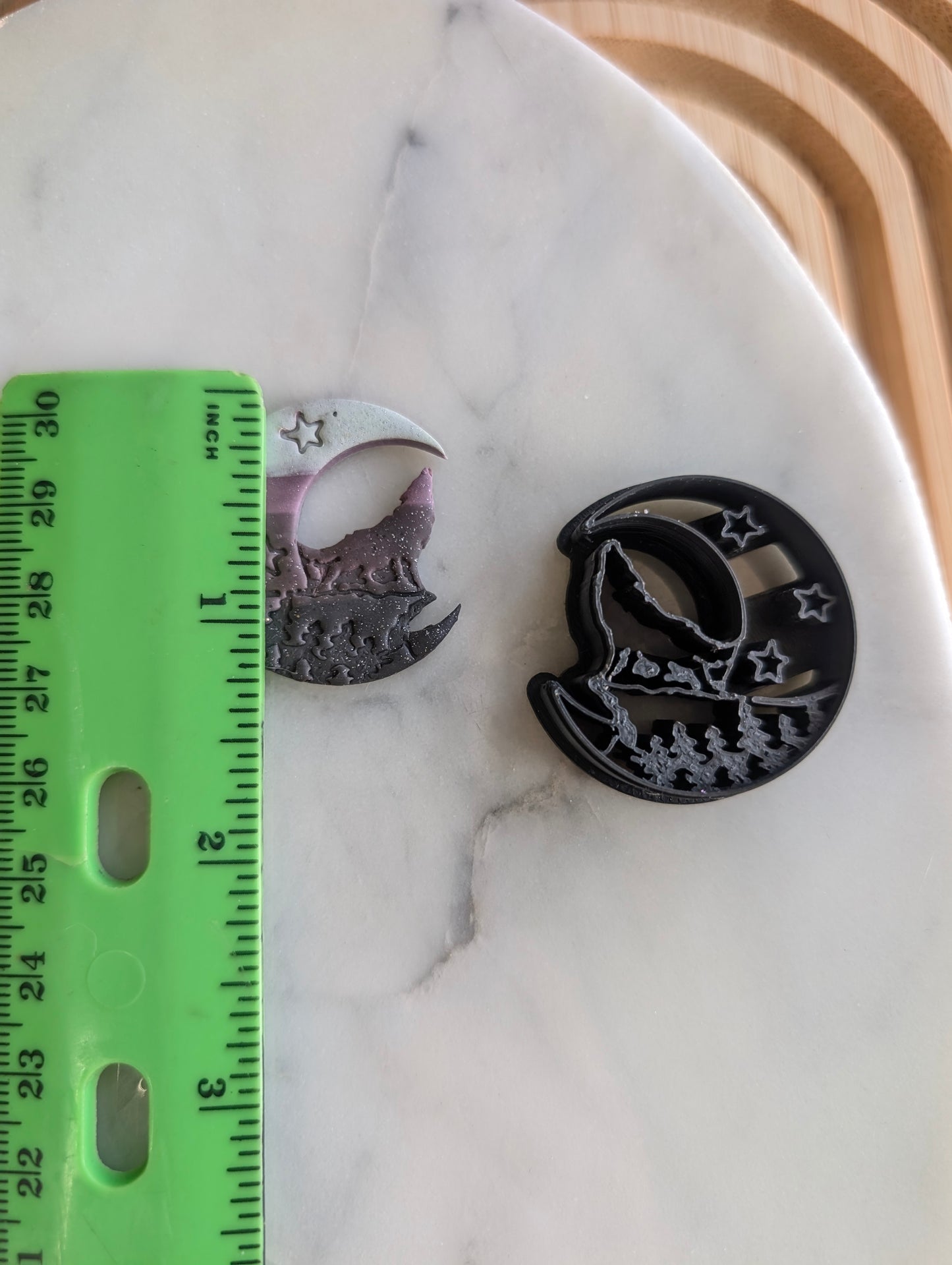 Smaller Wolf on Cliff on Crescent Moon Sharp Clay Cutter