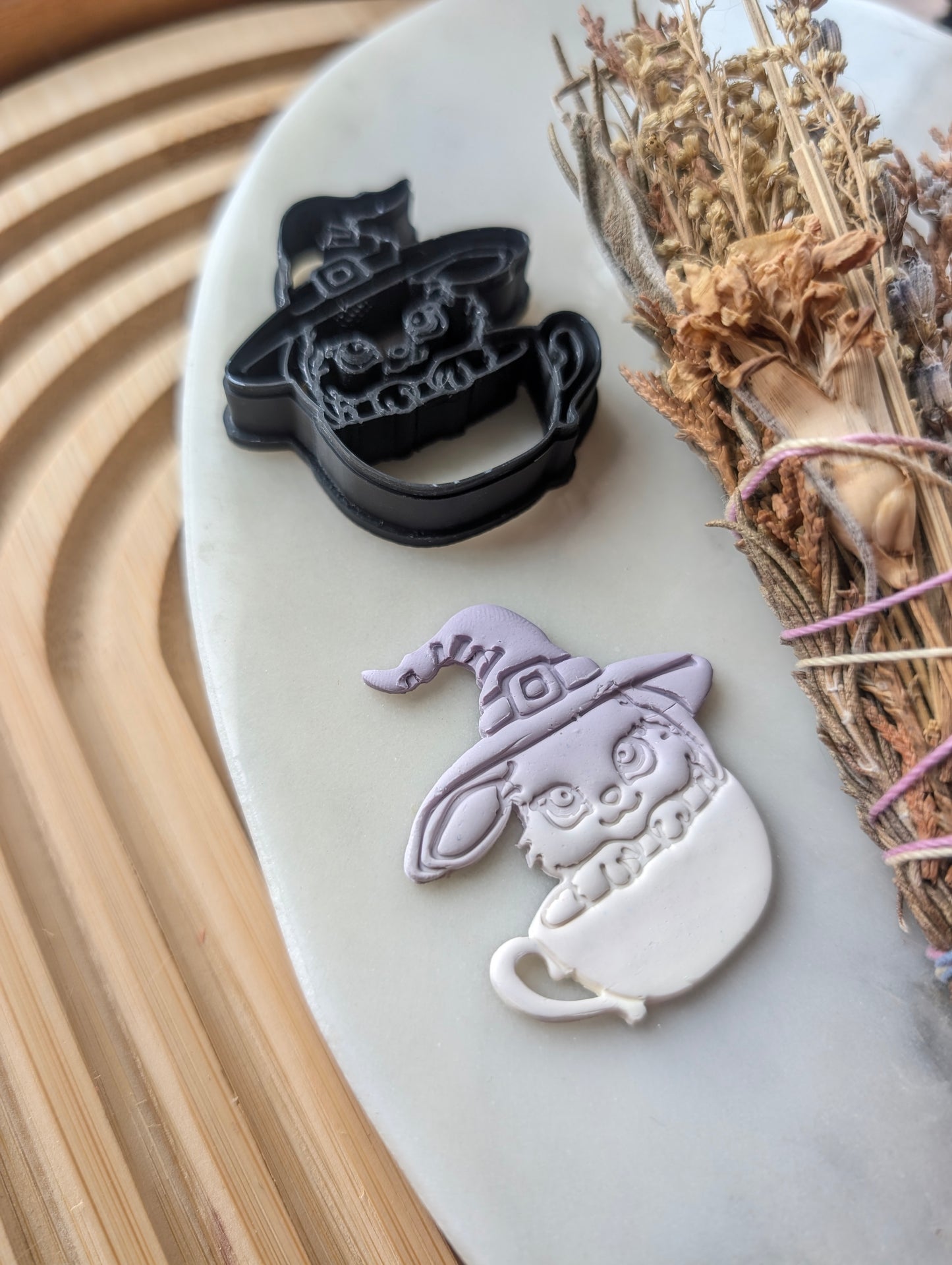 Bunny Rabbit Wearing a Witch Hat in a Teacup Sharp Clay Cutter
