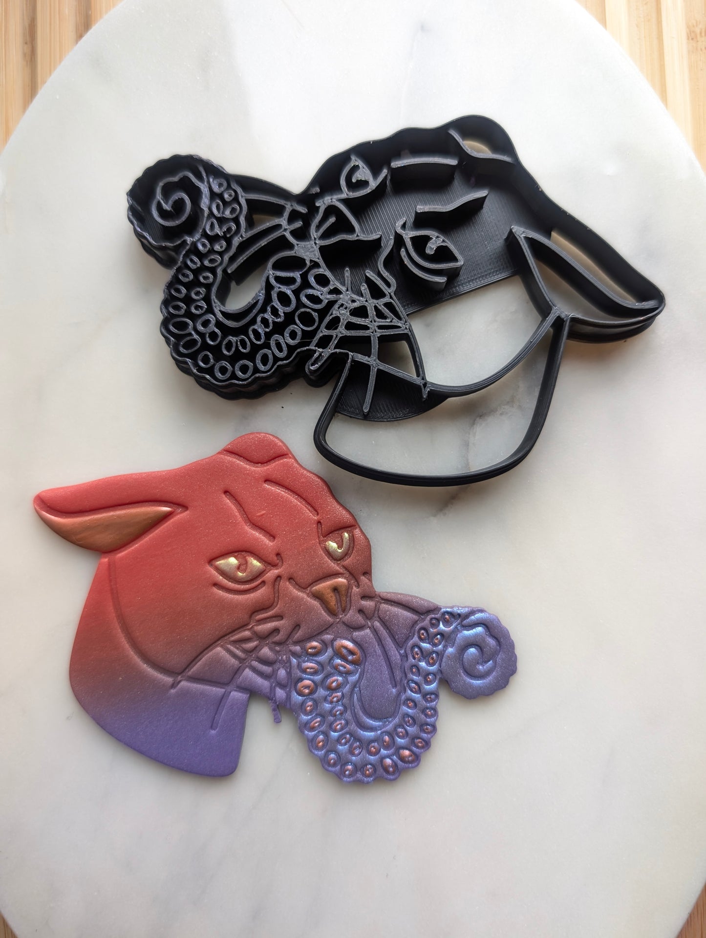 XL Angry Cat Head with a Tentacle Tongue Wall Hanger Sharp Clay Cutter