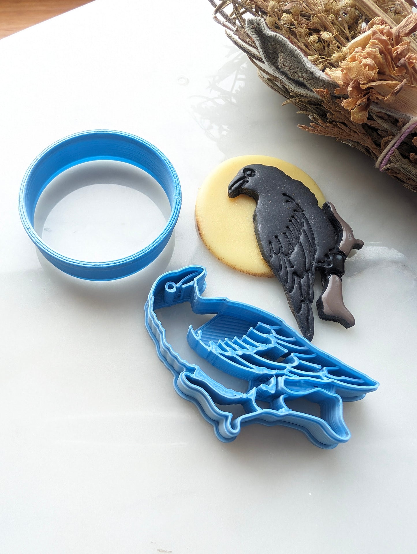 Raven on Branch with Full Moon Sharp Clay Cutter