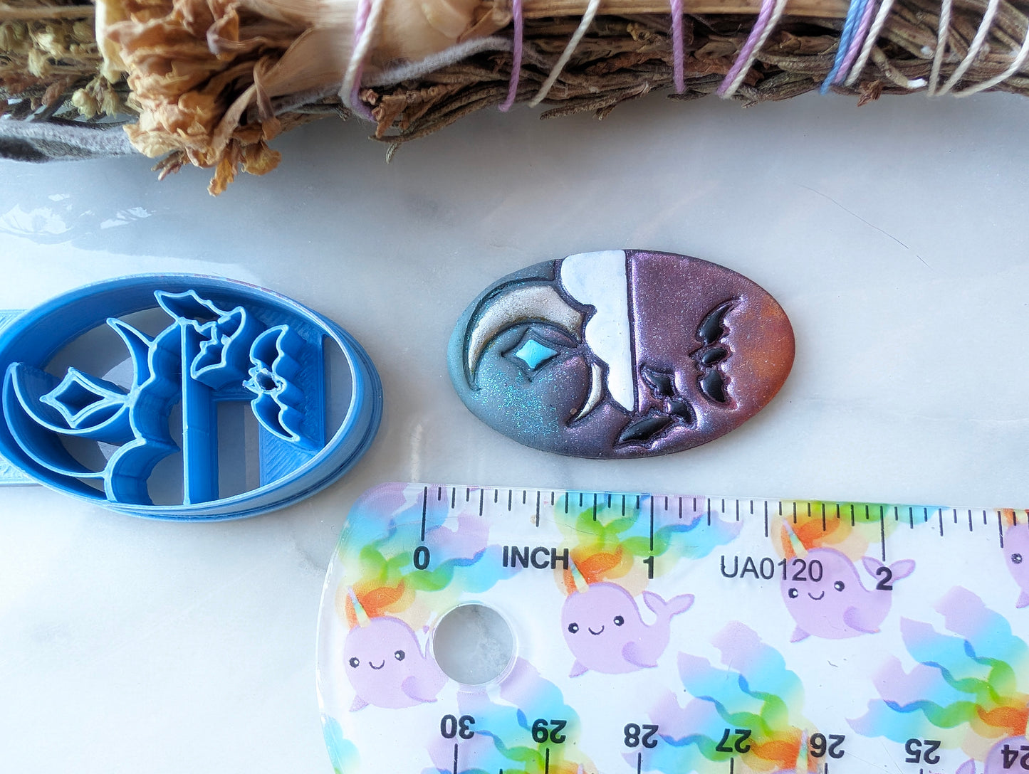 Night Scene with Bats, Crescent Moon, and Cloud Sharp Clay Cutter