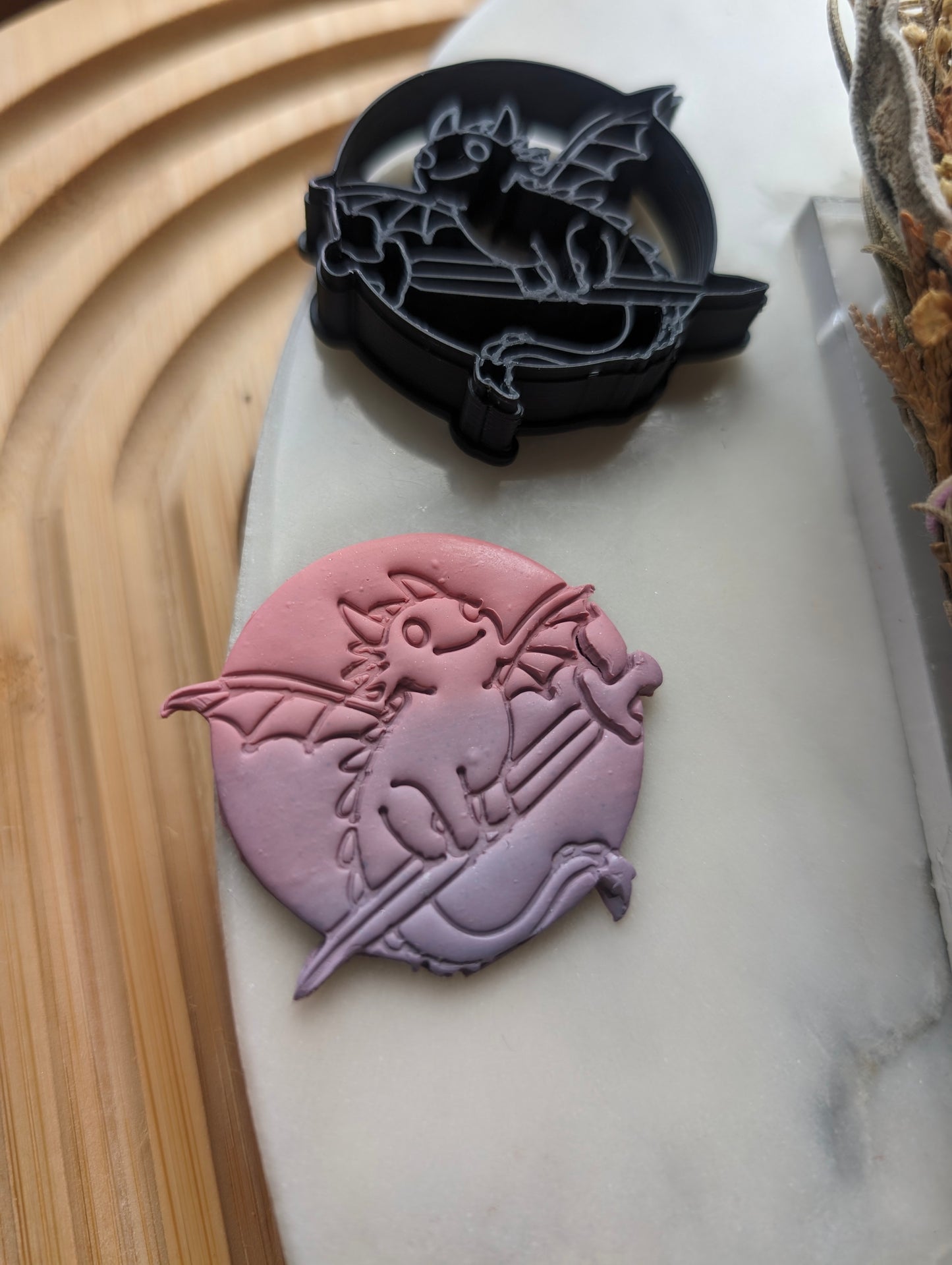 Derpy Dragon on Sword in Circle Sharp Clay Cutter