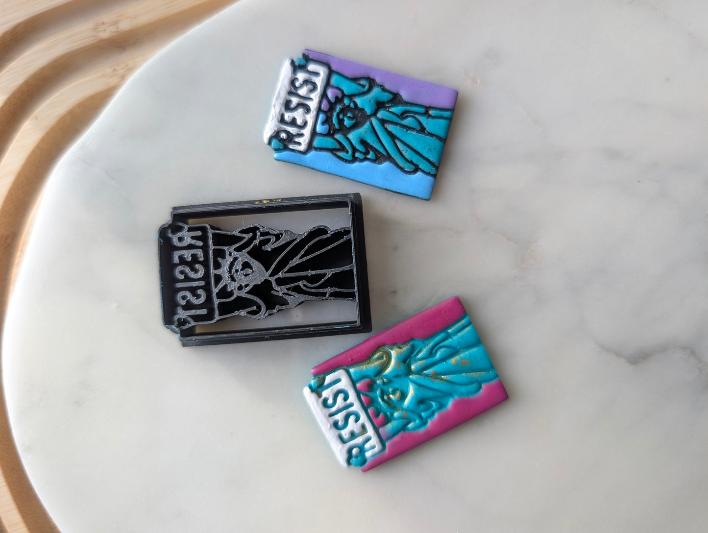 Lady Liberty Holding Resist Sign Sharp Clay Cutter