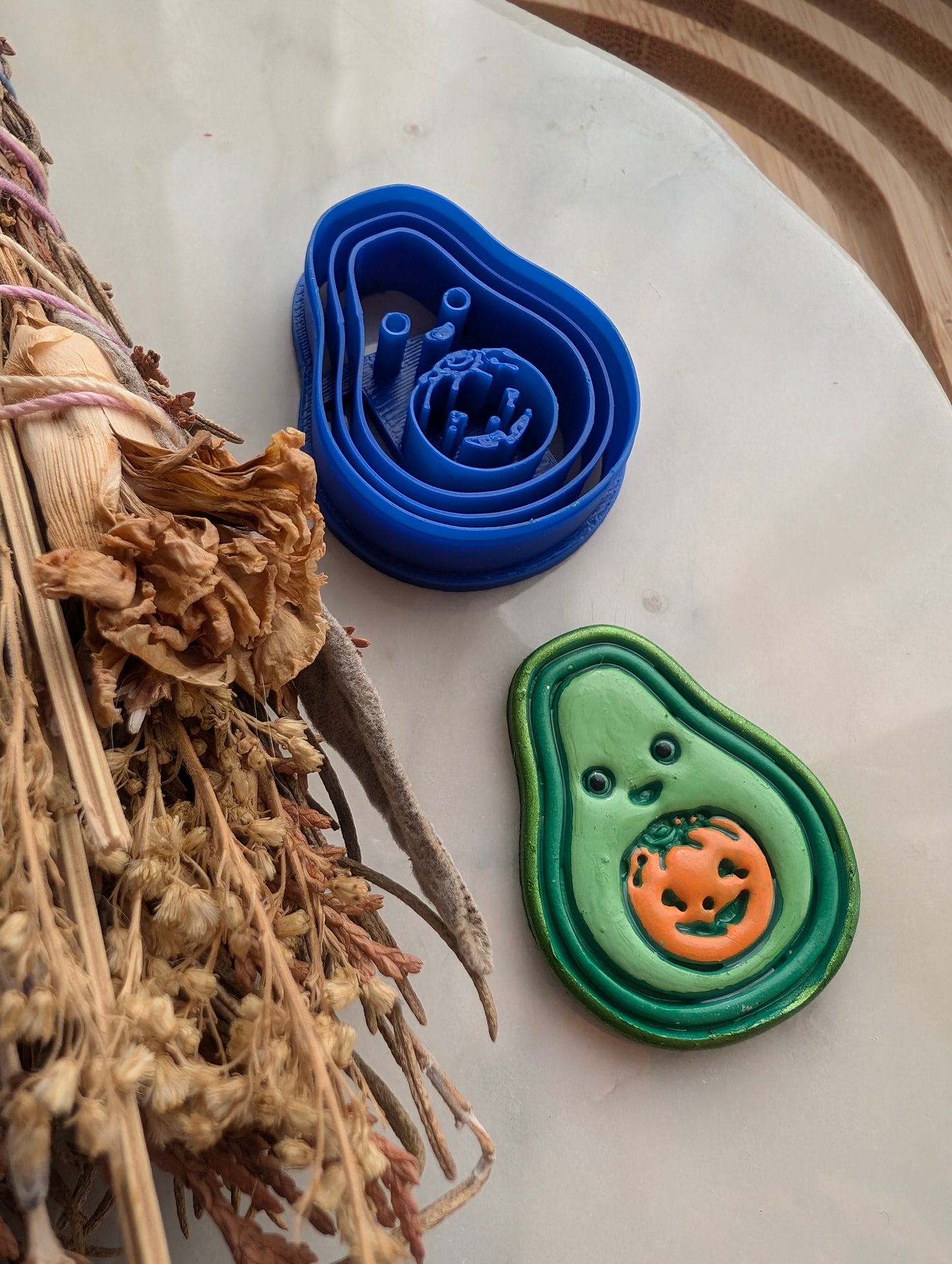 Avocado with Jack O Lantern Pit Sharp Clay Cutter