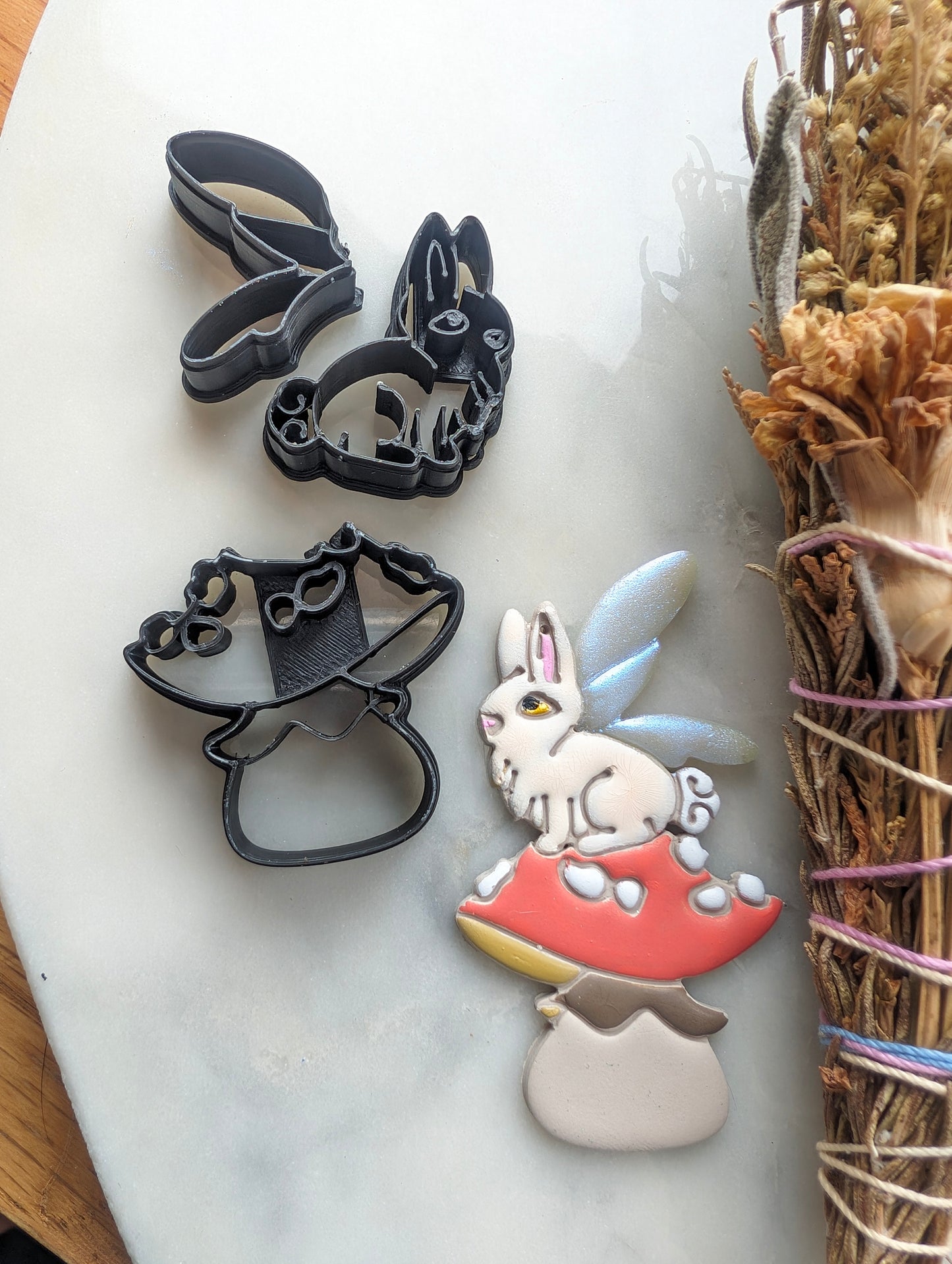 3 Piece Bunny on Toadstool Mushroom