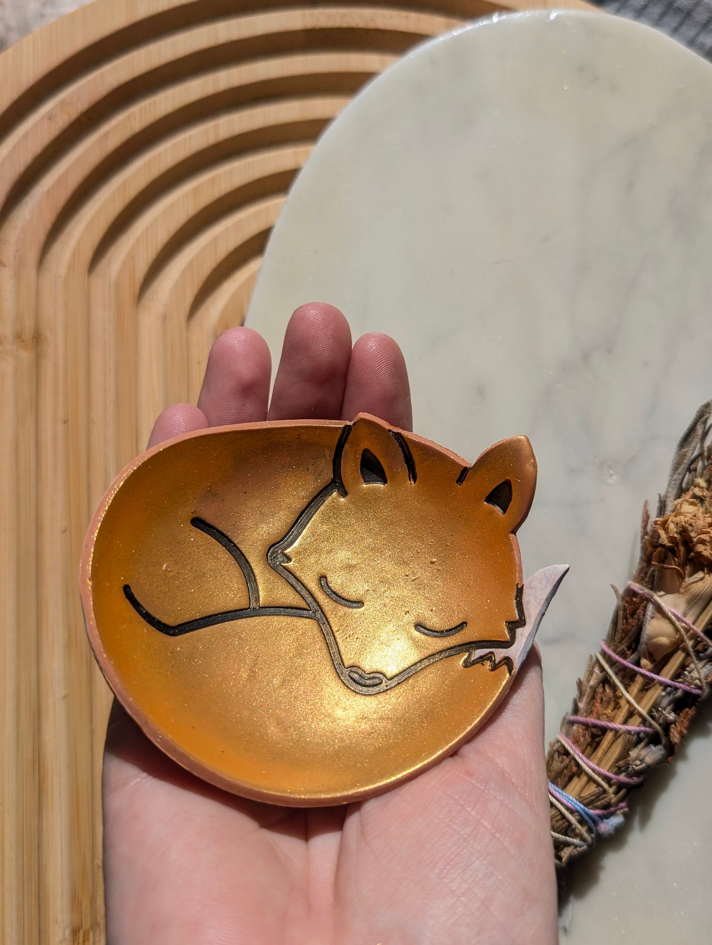 Trinket Dish Sleeping Fox Sharp Clay Cutter