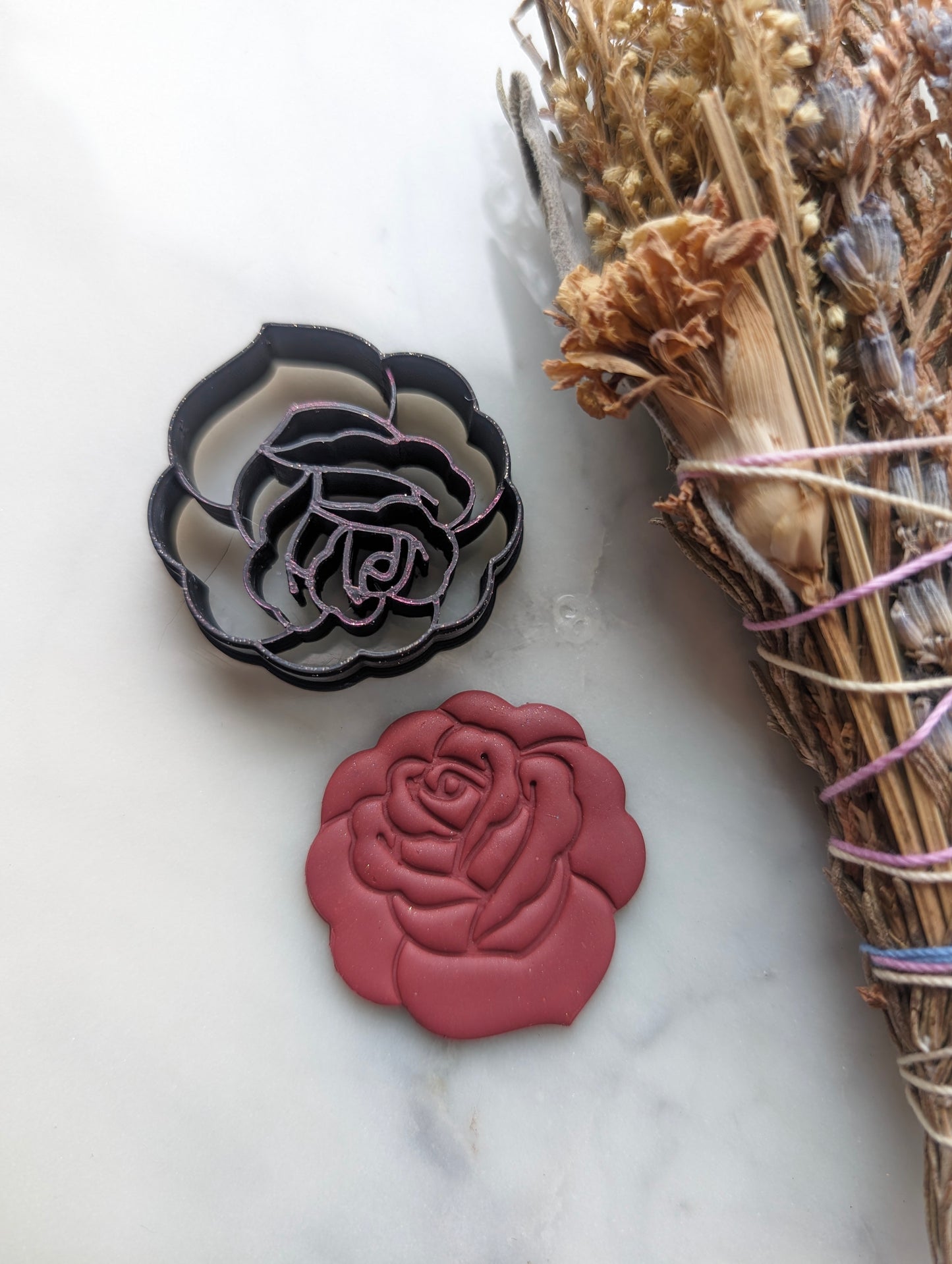 Traditional Tattoo Style Rose - Embossed Sharp Clay Cutter