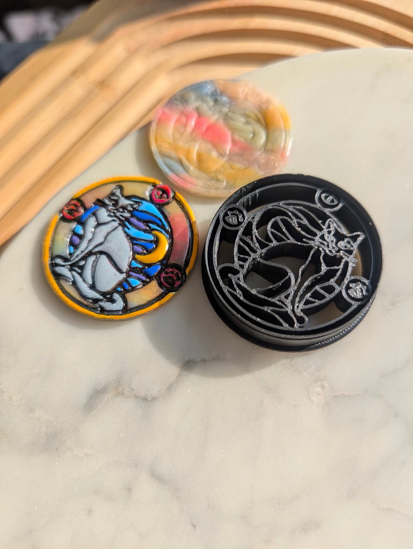Stained Glass Cat and Crescent Moon Sharp Clay Cutter