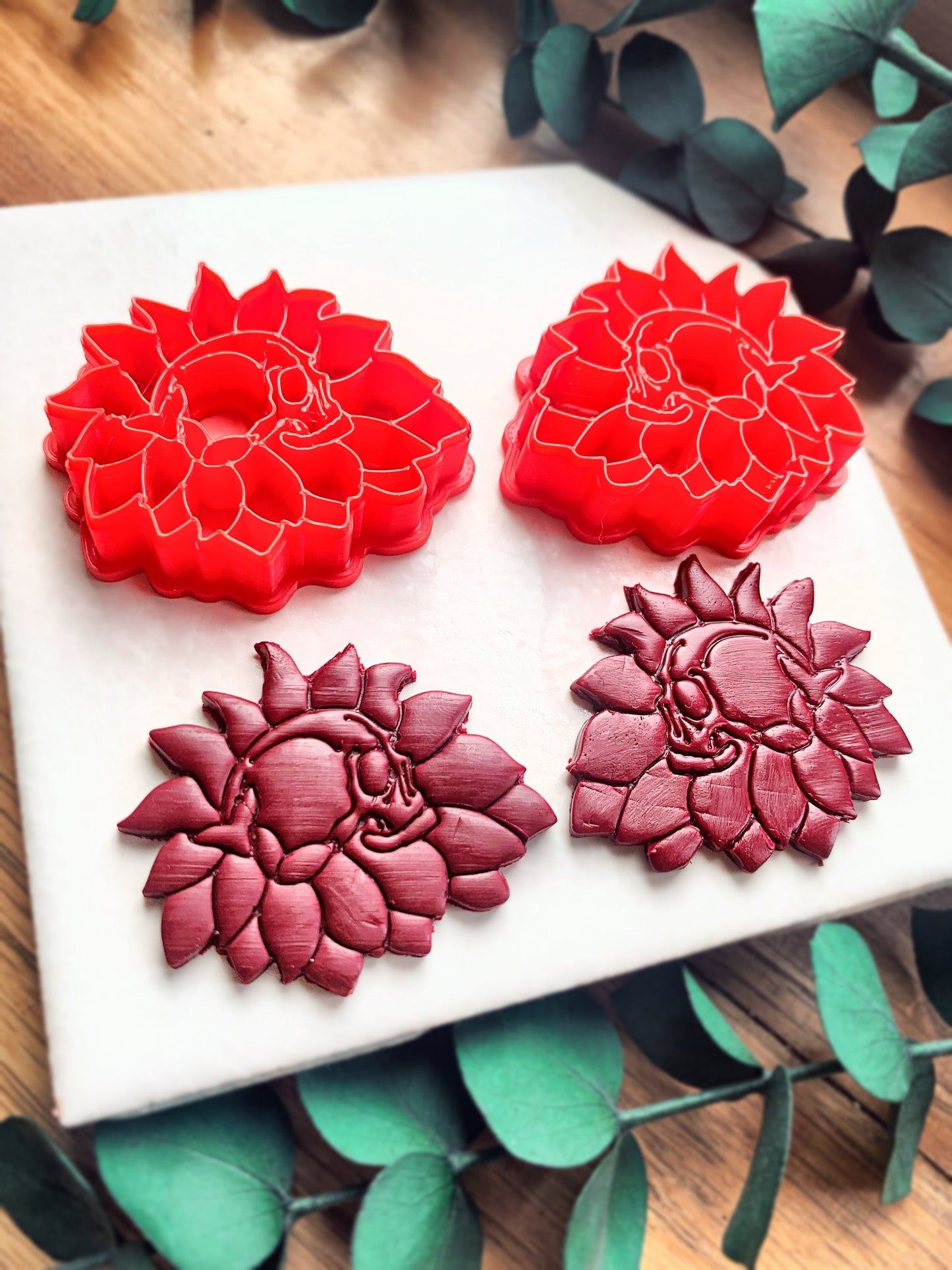 Skullflower Skull in Flower Petals Earrings Embossed Sharp Clay Cutter