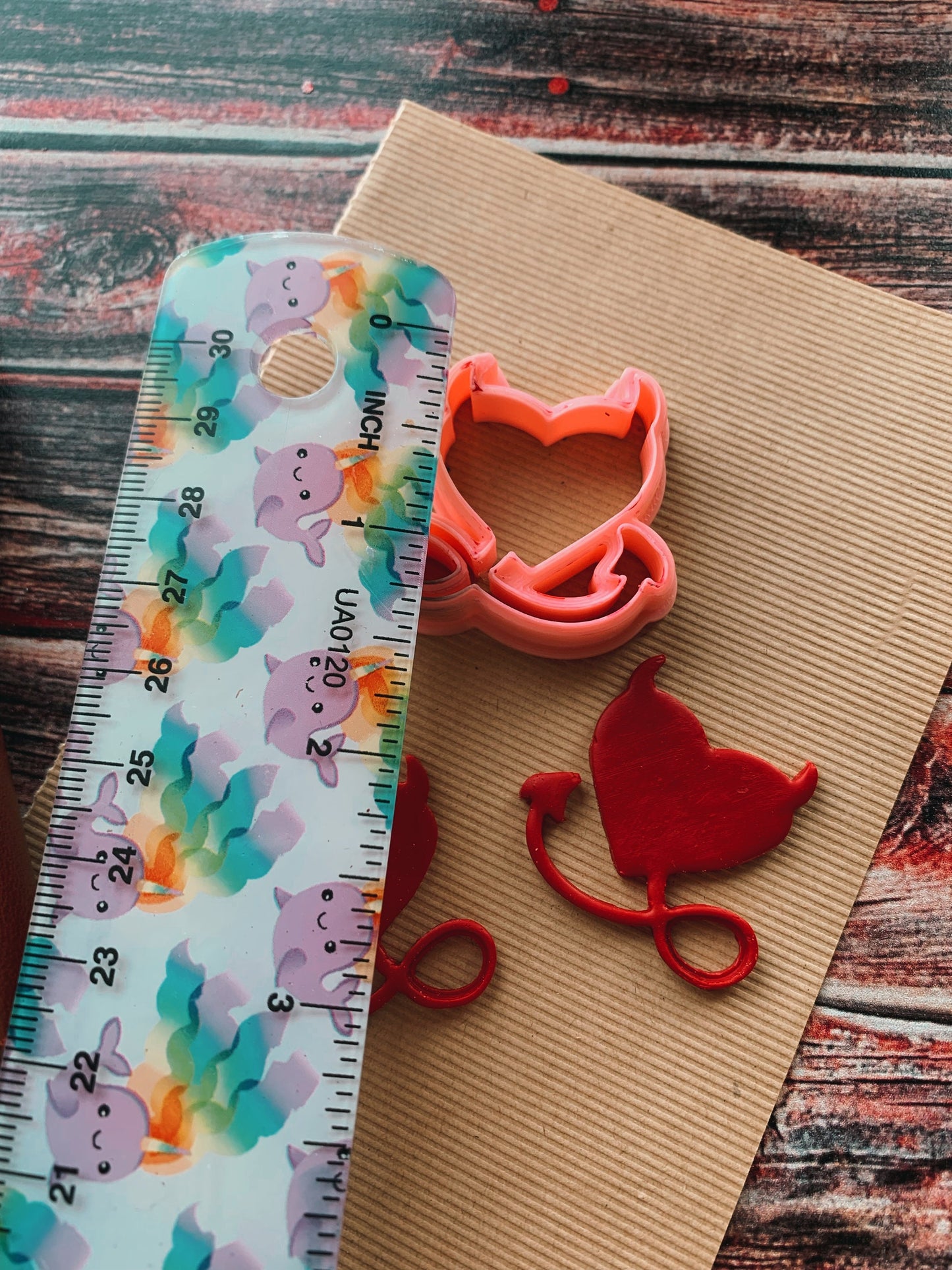 Devil Ears Demon Tail Heart - Embossed Sharp Clay Cutter