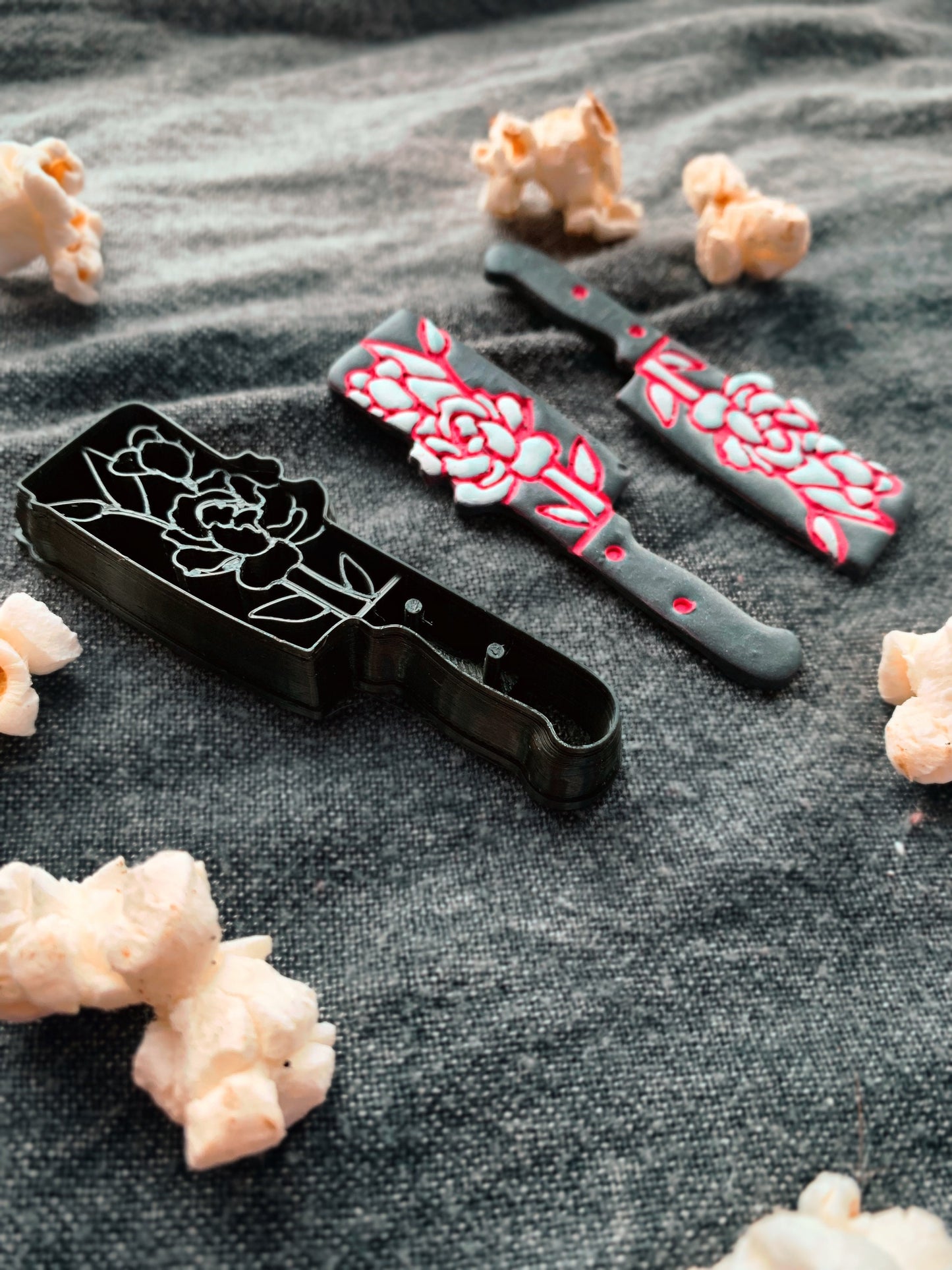 Peonies Floral Butcher Knife Sharp Clay Cutter