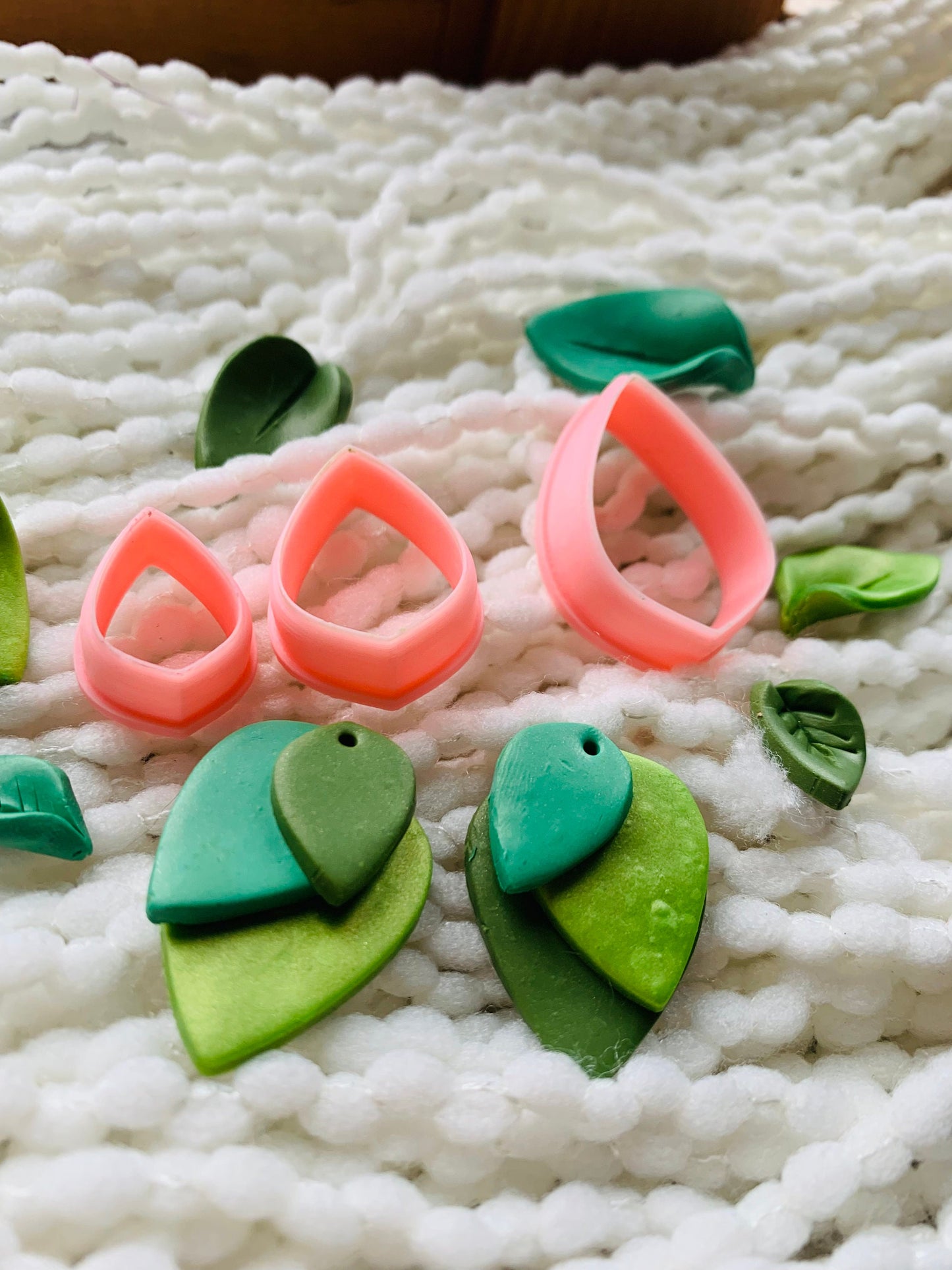 Geometric Simple Leaf Trio Earrings Embossed Sharp Clay Cutter