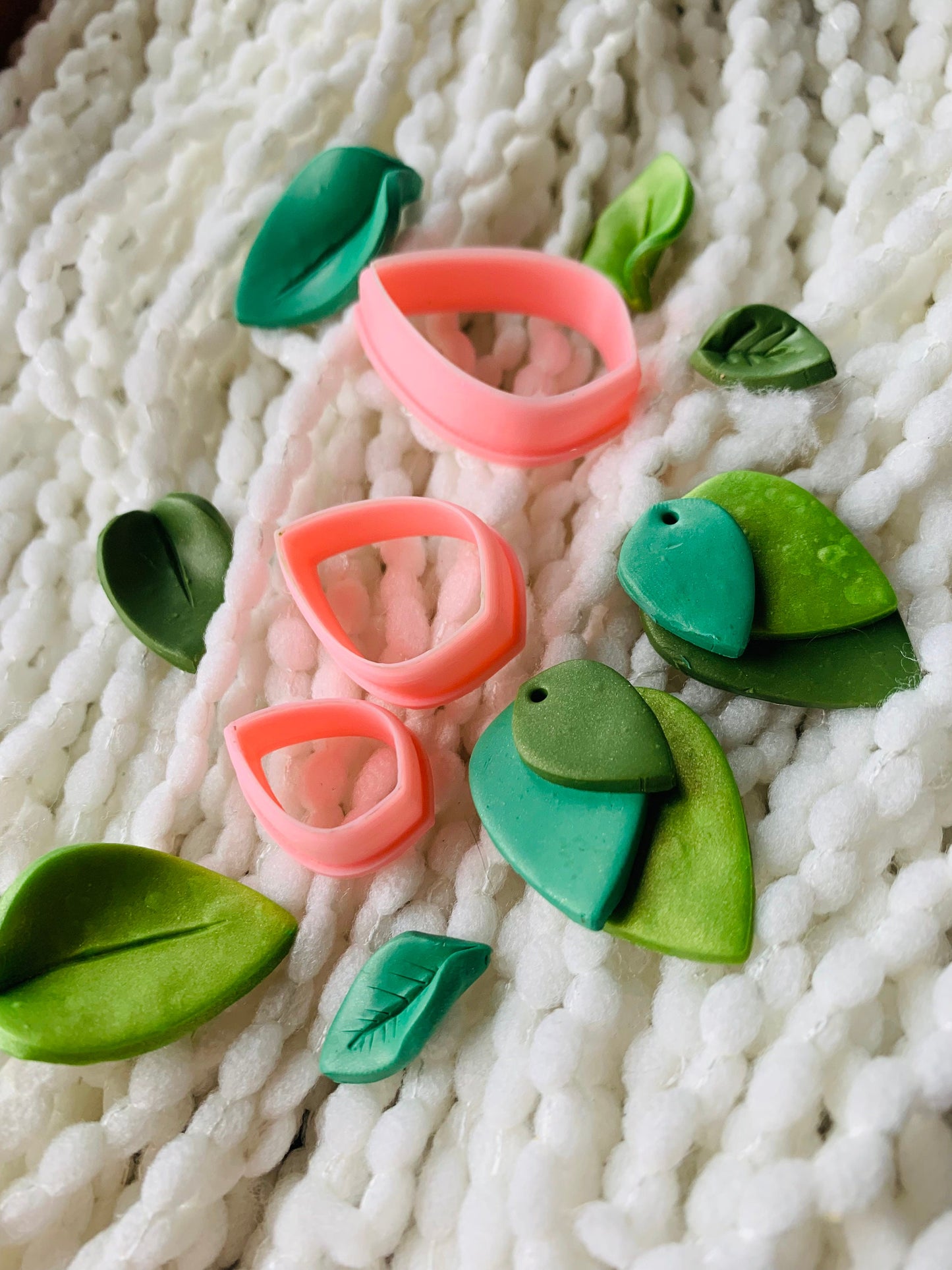Geometric Simple Leaf Trio Earrings Embossed Sharp Clay Cutter
