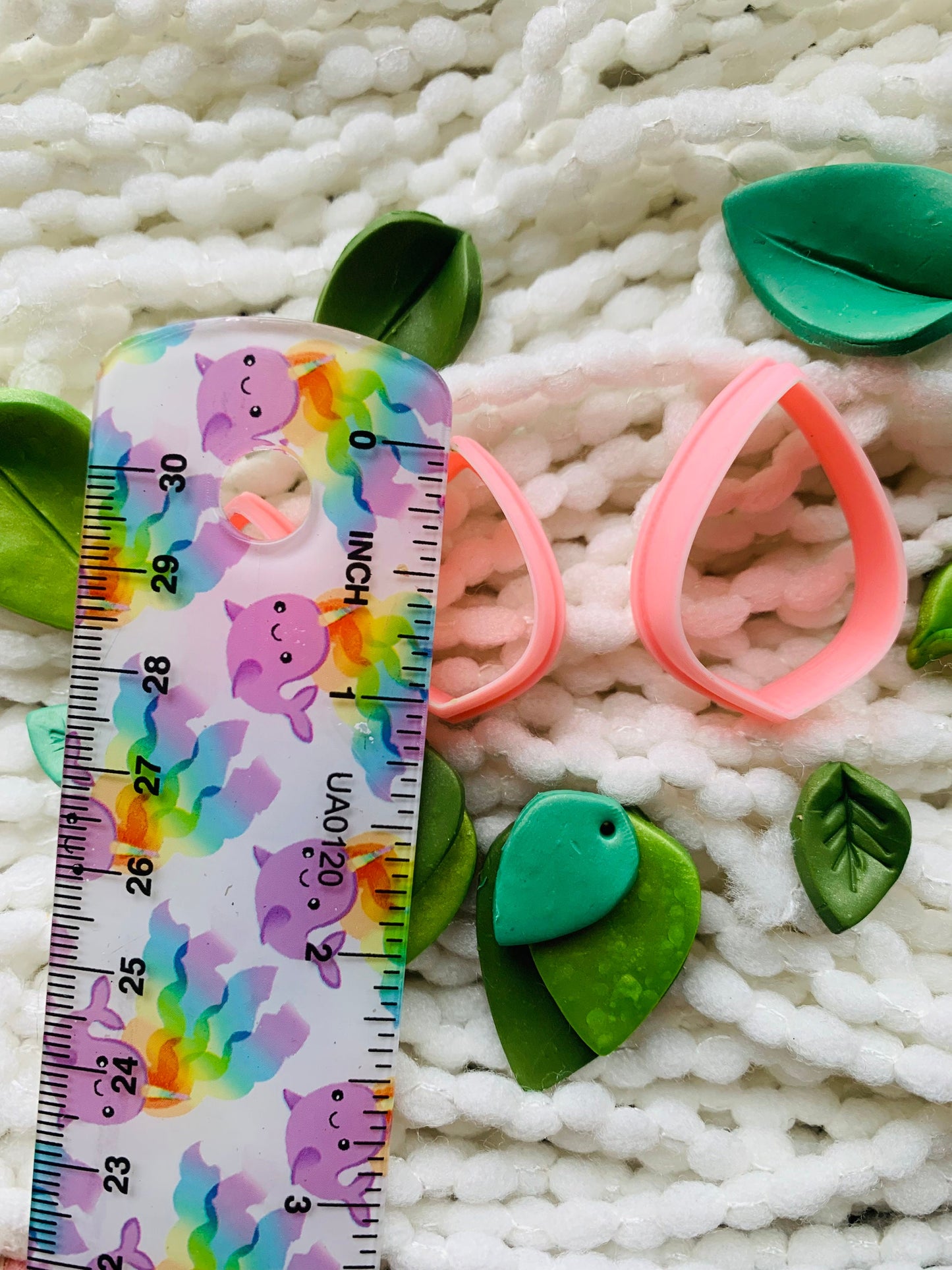 Geometric Simple Leaf Trio Earrings Embossed Sharp Clay Cutter