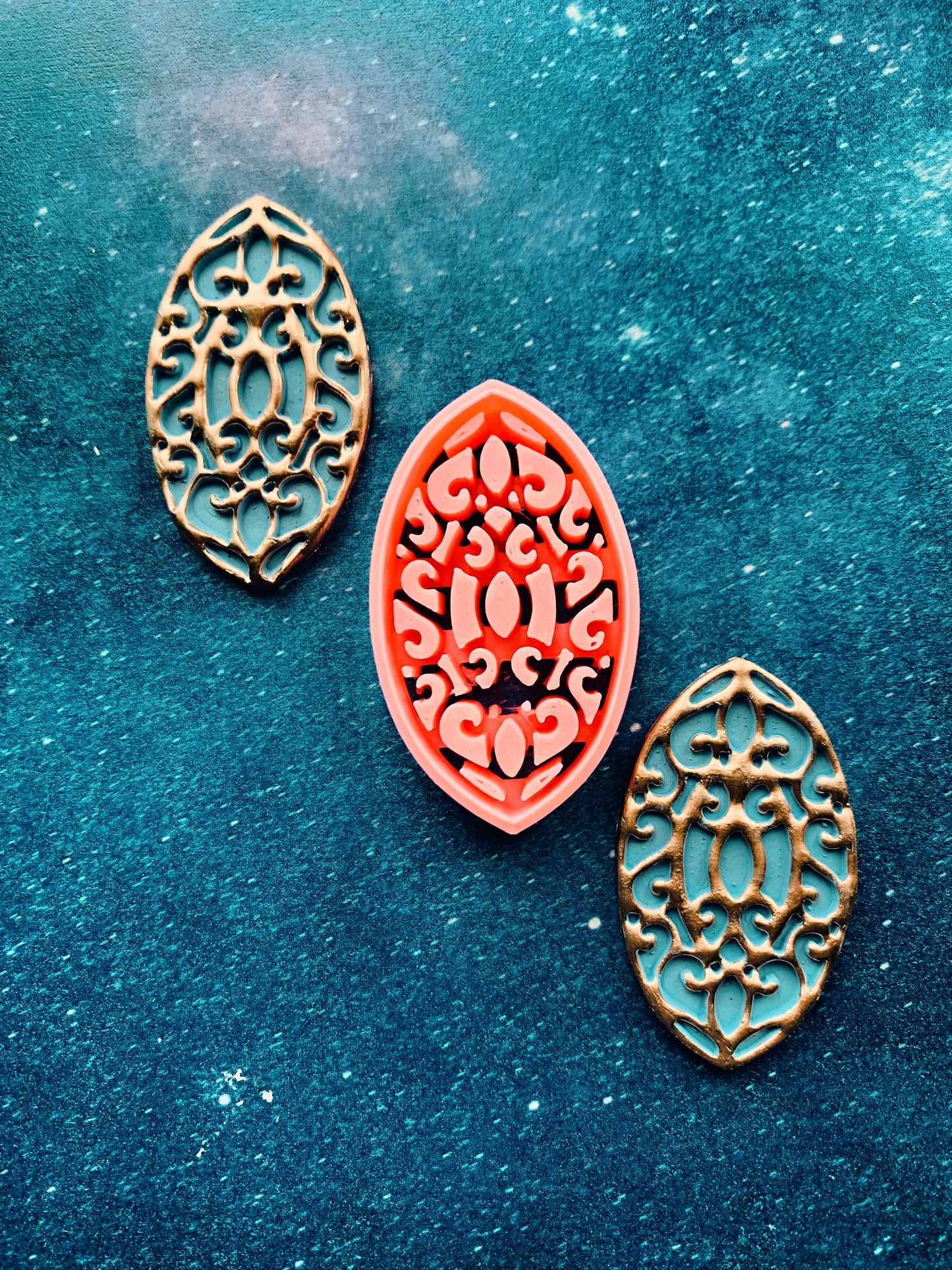 Geometric Abstract “Aurora” Ellipse Earrings Cut Out Sharp Clay Cutter