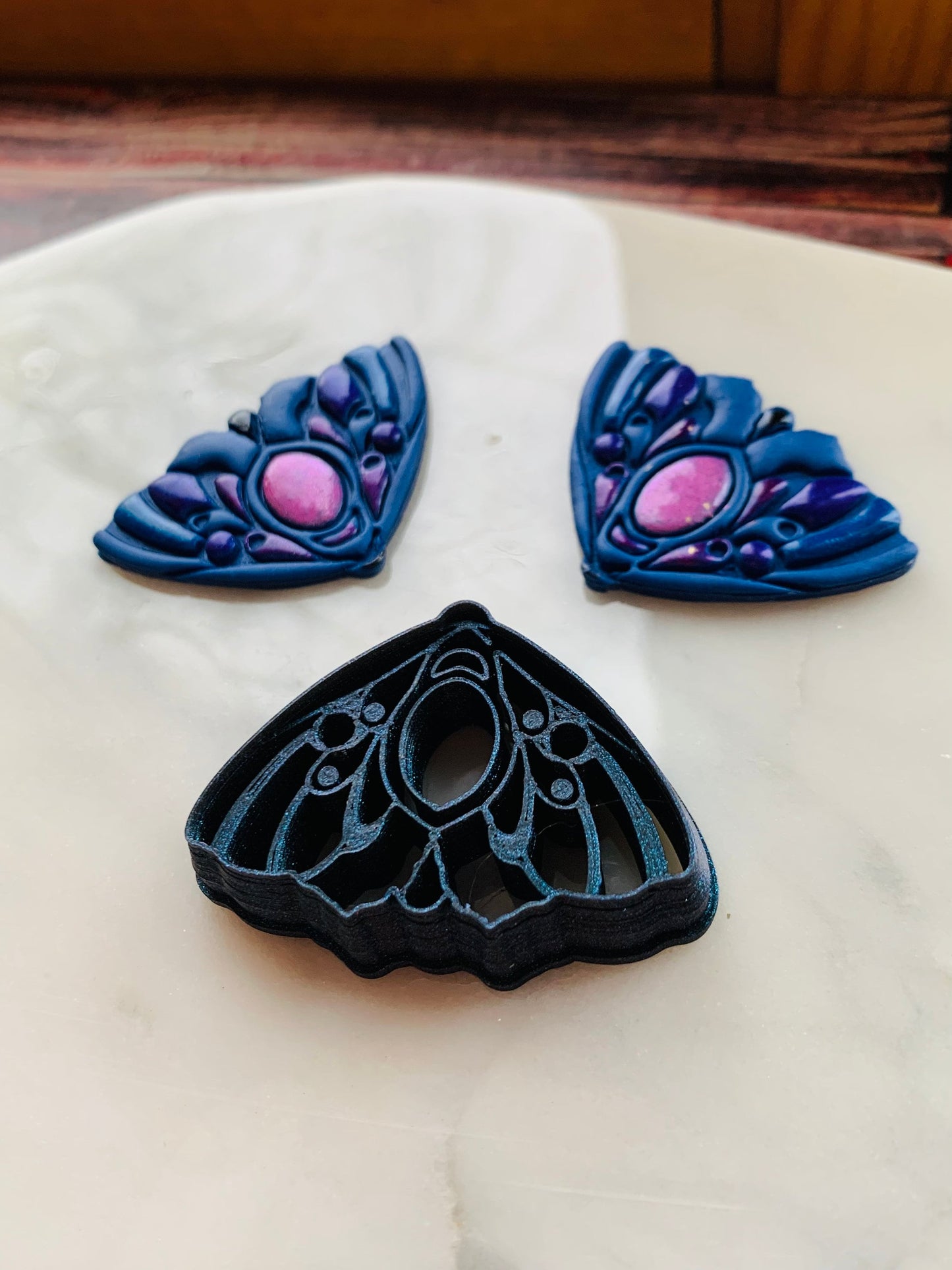 Ornate Jeweled Moth - Sharp Embossed Earring Clay Cutter