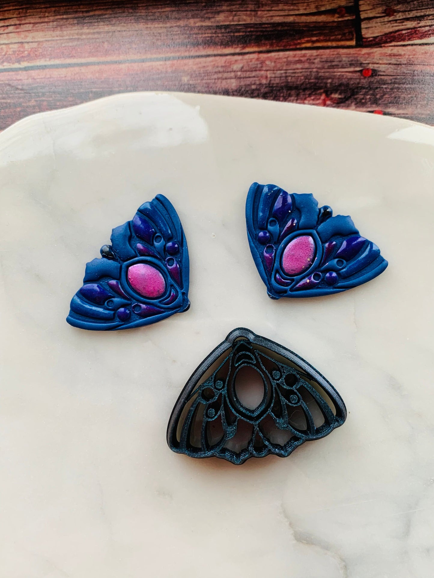 Ornate Jeweled Moth - Sharp Embossed Earring Clay Cutter