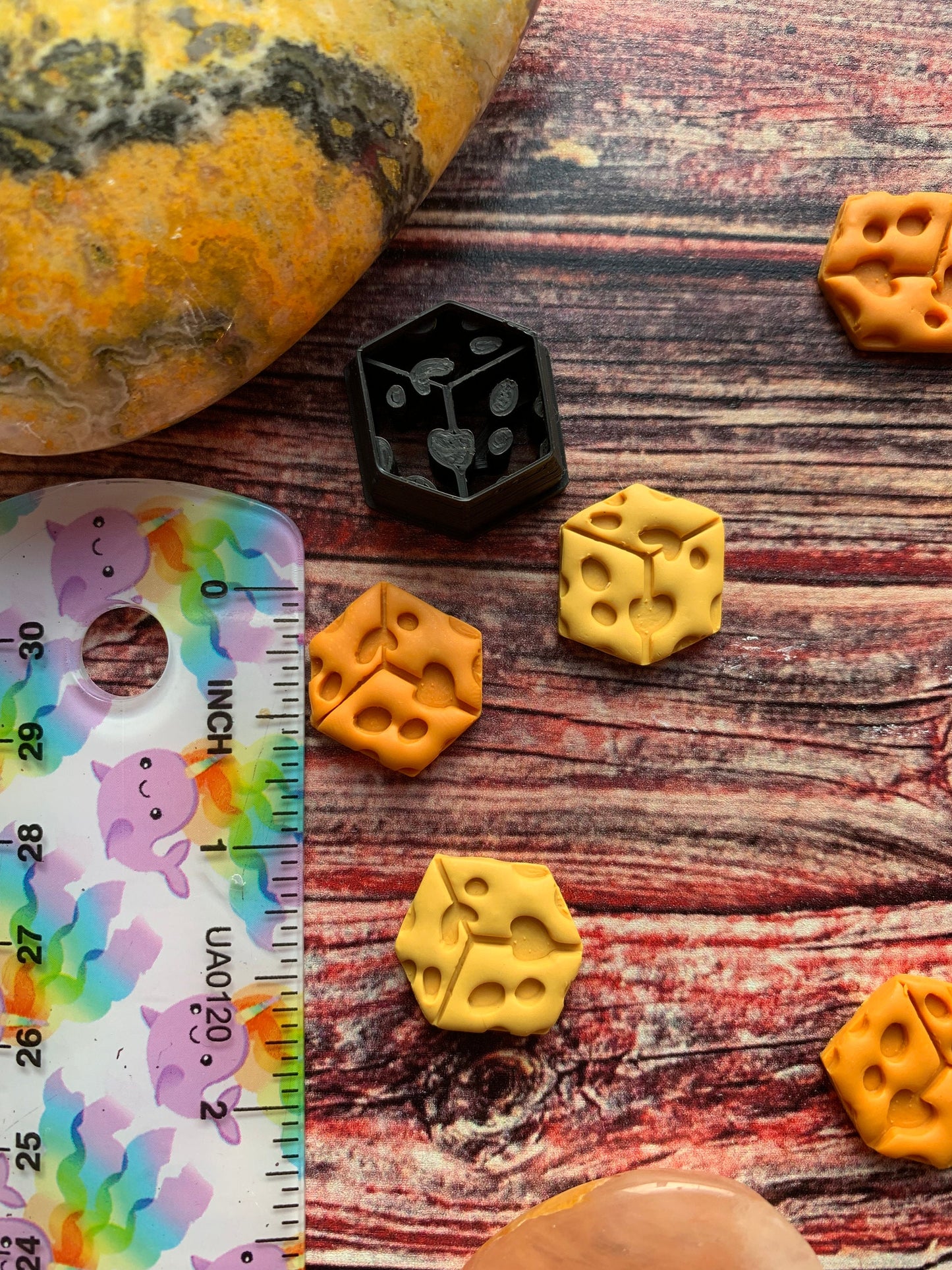 Cube of Hole Filled Cheese - Embossed Sharp Clay Cutter