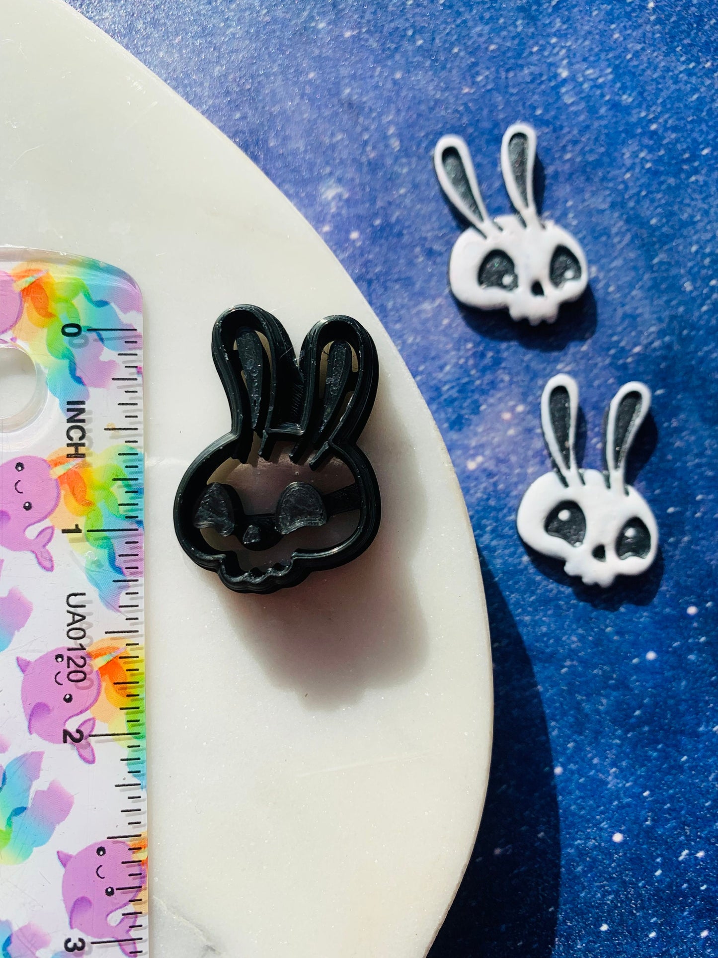 Small Bunny Rabbit Chibi Skull - Embossed Sharp Clay Cutter