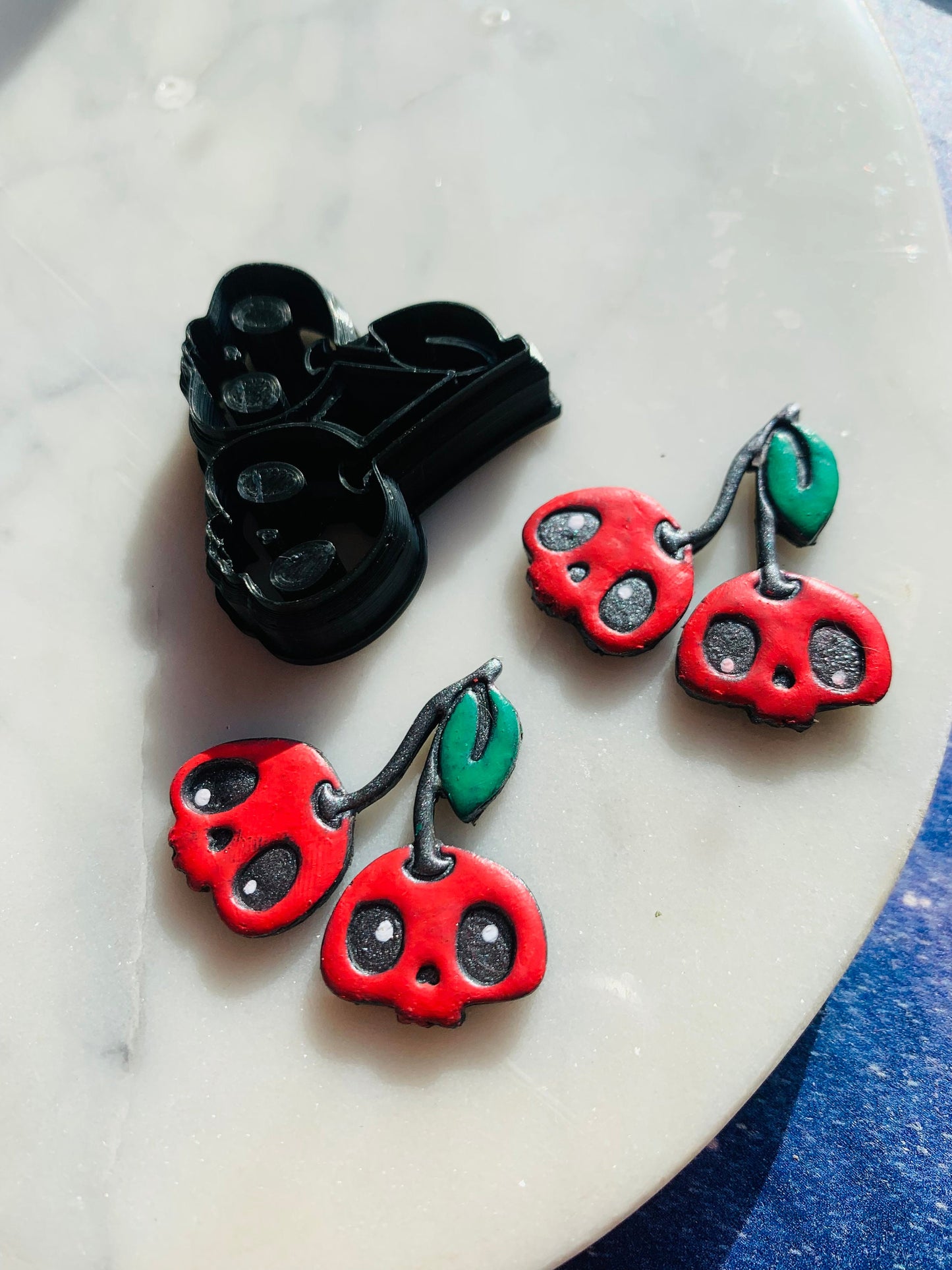 Small Chibi Skull Cherries - Embossed Sharp Clay Cutter