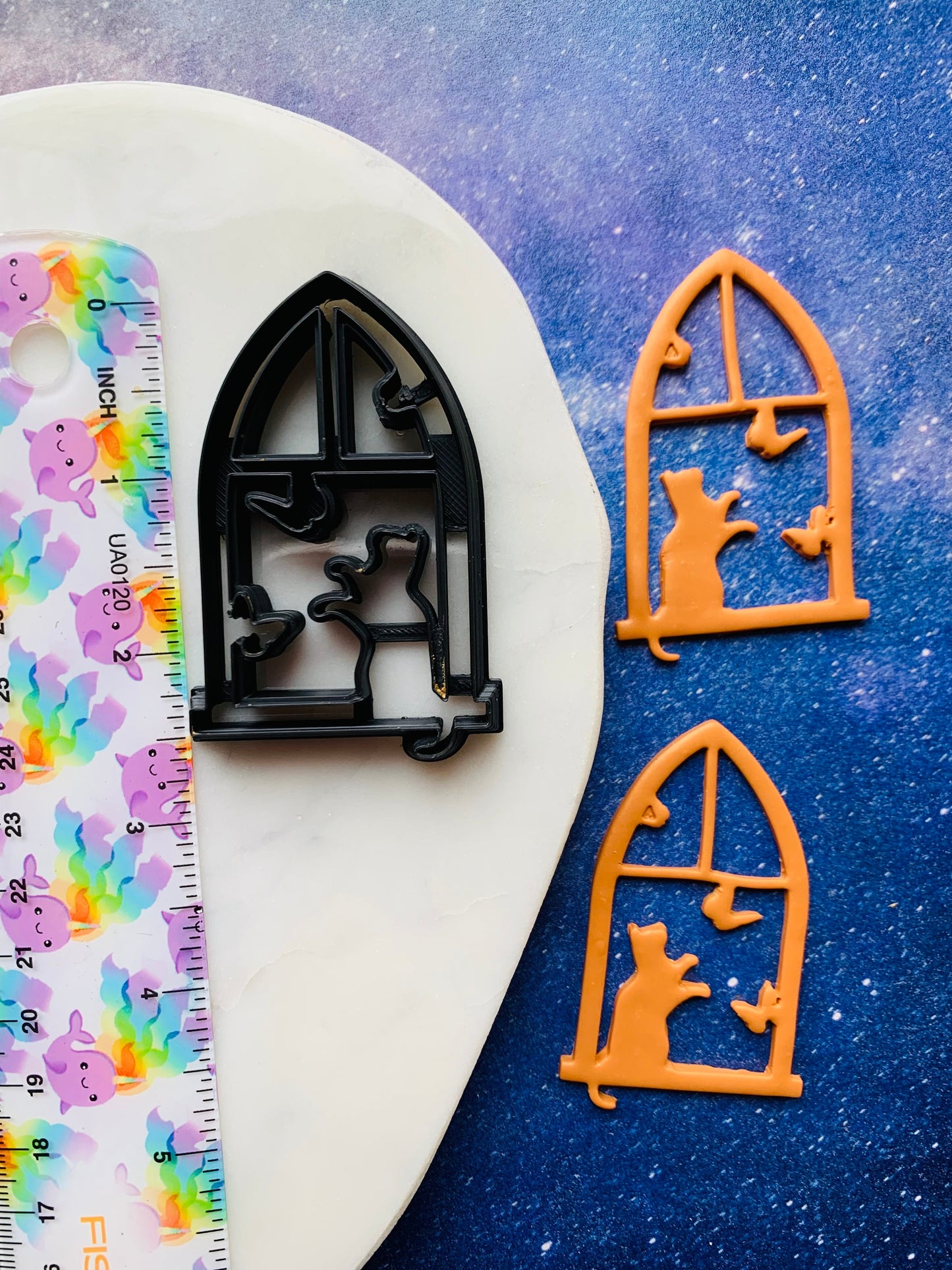 Cat Playing with Butterflies in Window - Embossed Sharp Clay Cutter