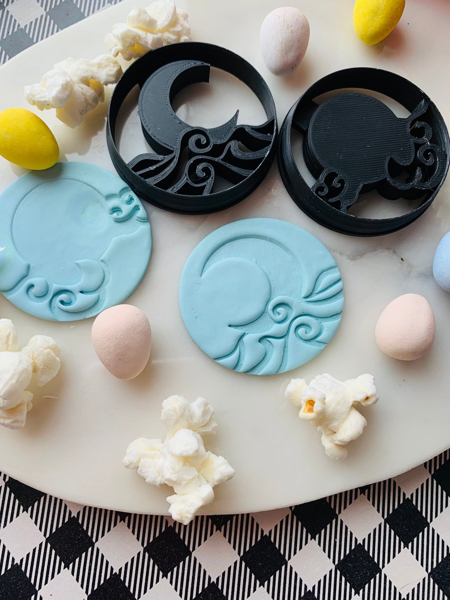 Clouds with Sun and Moon Tides SET OF 2 50mm Earring Embossed Sharp Clay Cutters