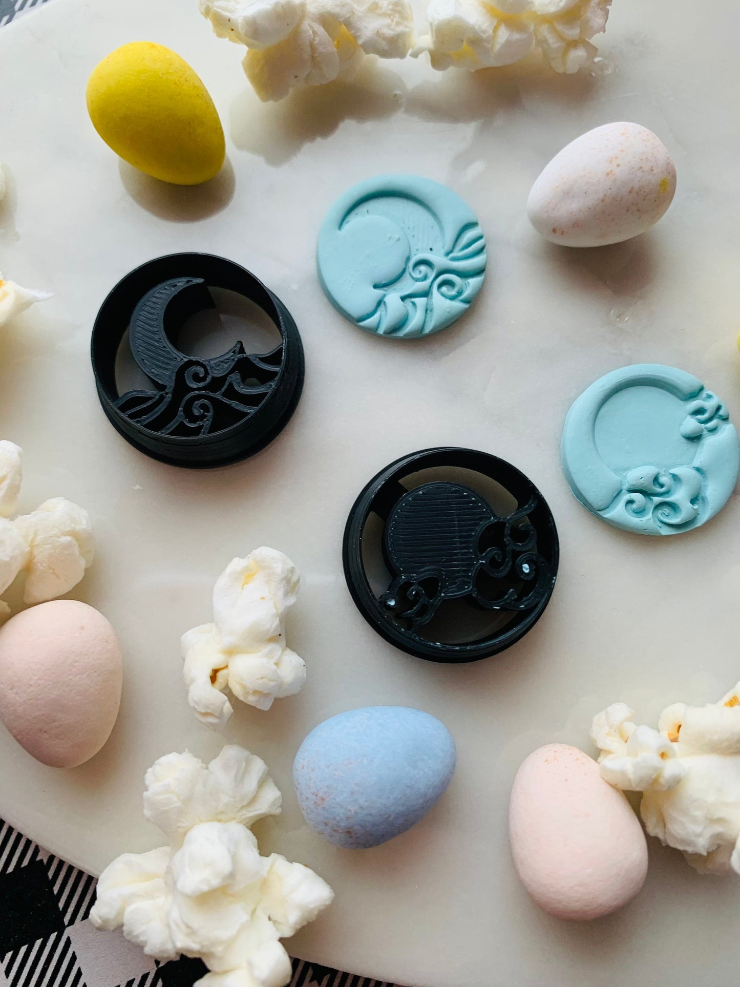 Clouds with Sun and Moon Tides SET OF 2 25mm Earring Embossed Sharp Clay Cutters
