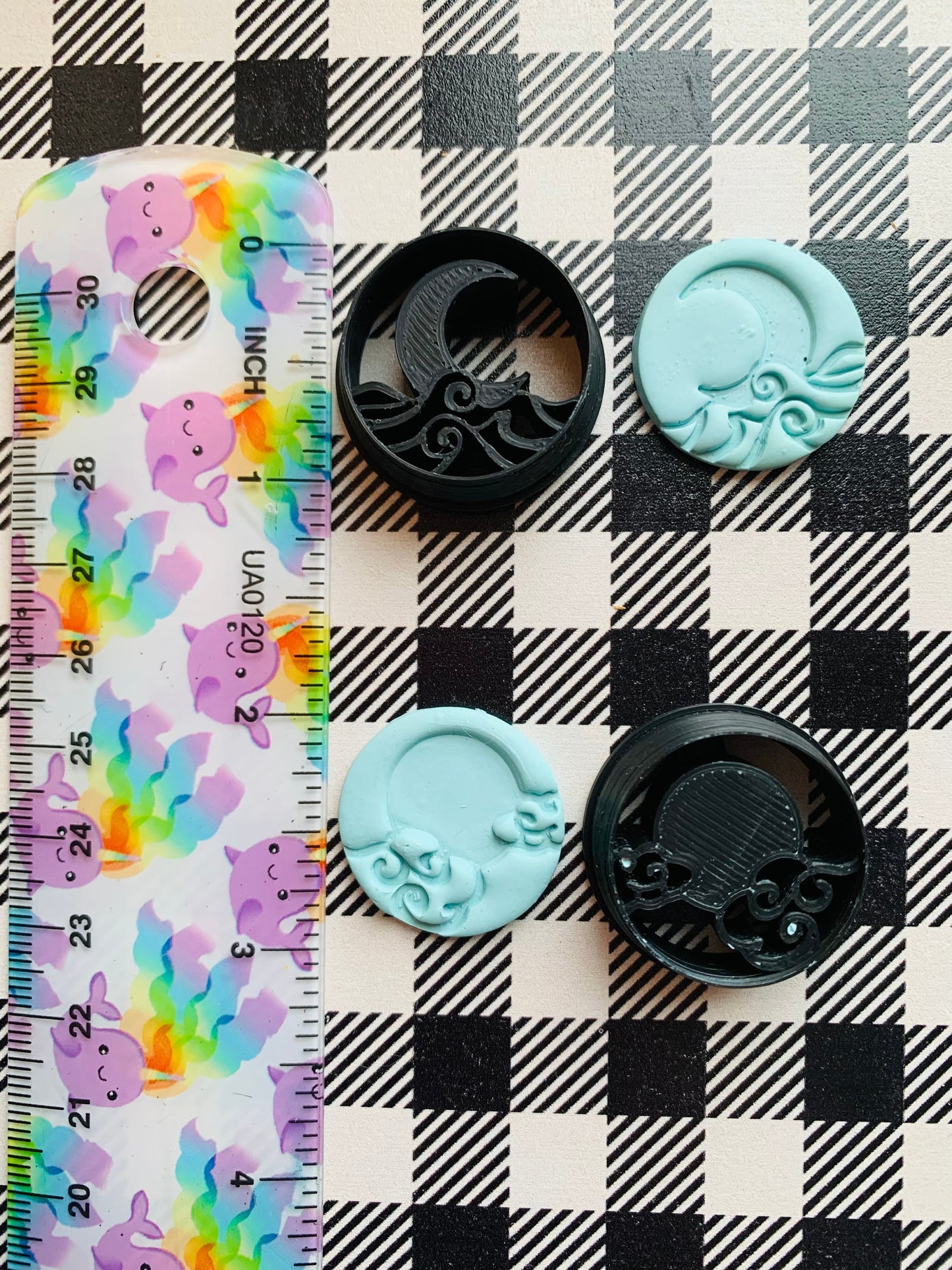 Clouds with Sun and Moon Tides SET OF 2 25mm Earring Embossed Sharp Clay Cutters