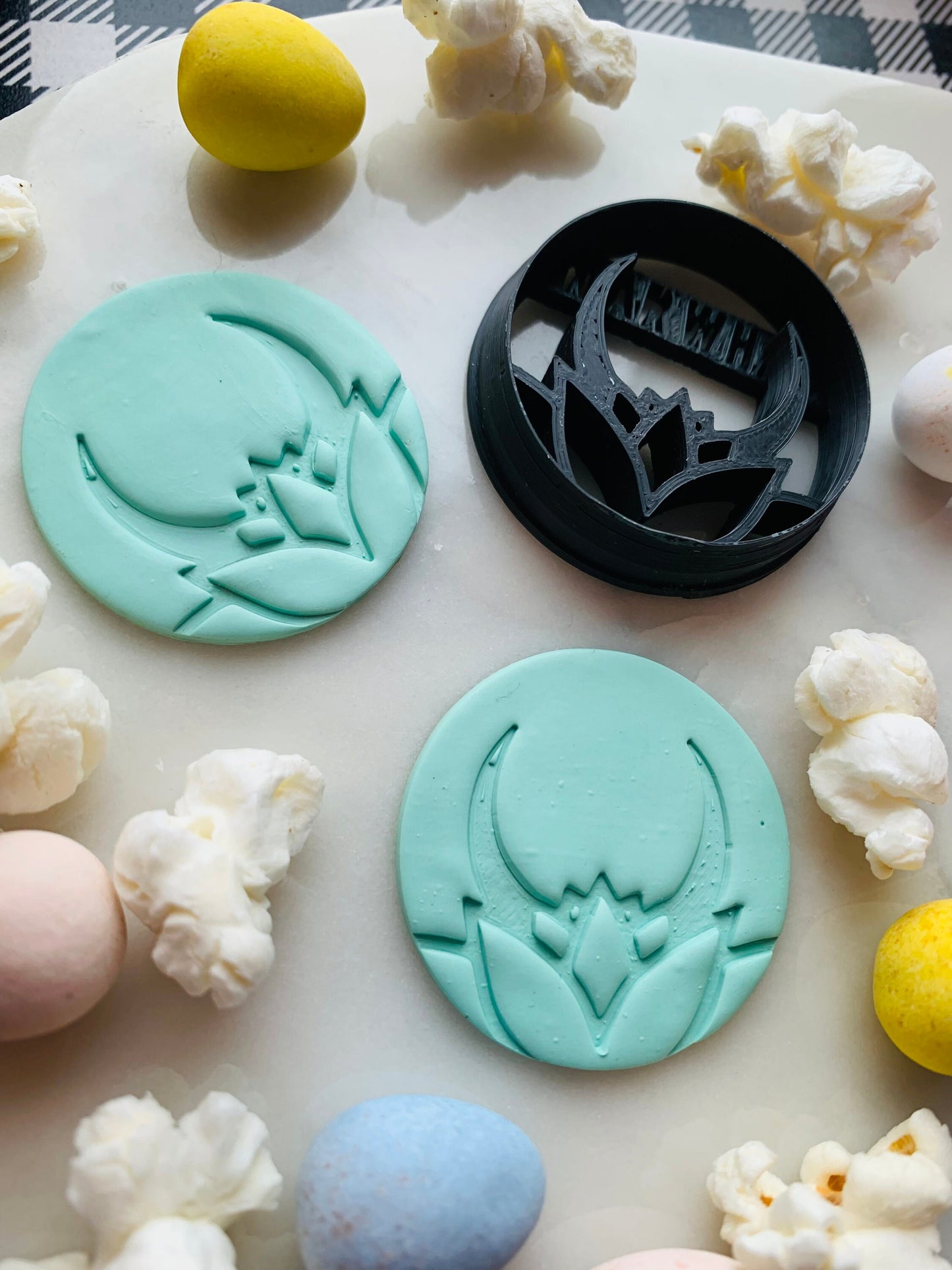 Lotus Flower with Crescent Moon 40mm Earring Embossed Sharp Clay Cutters