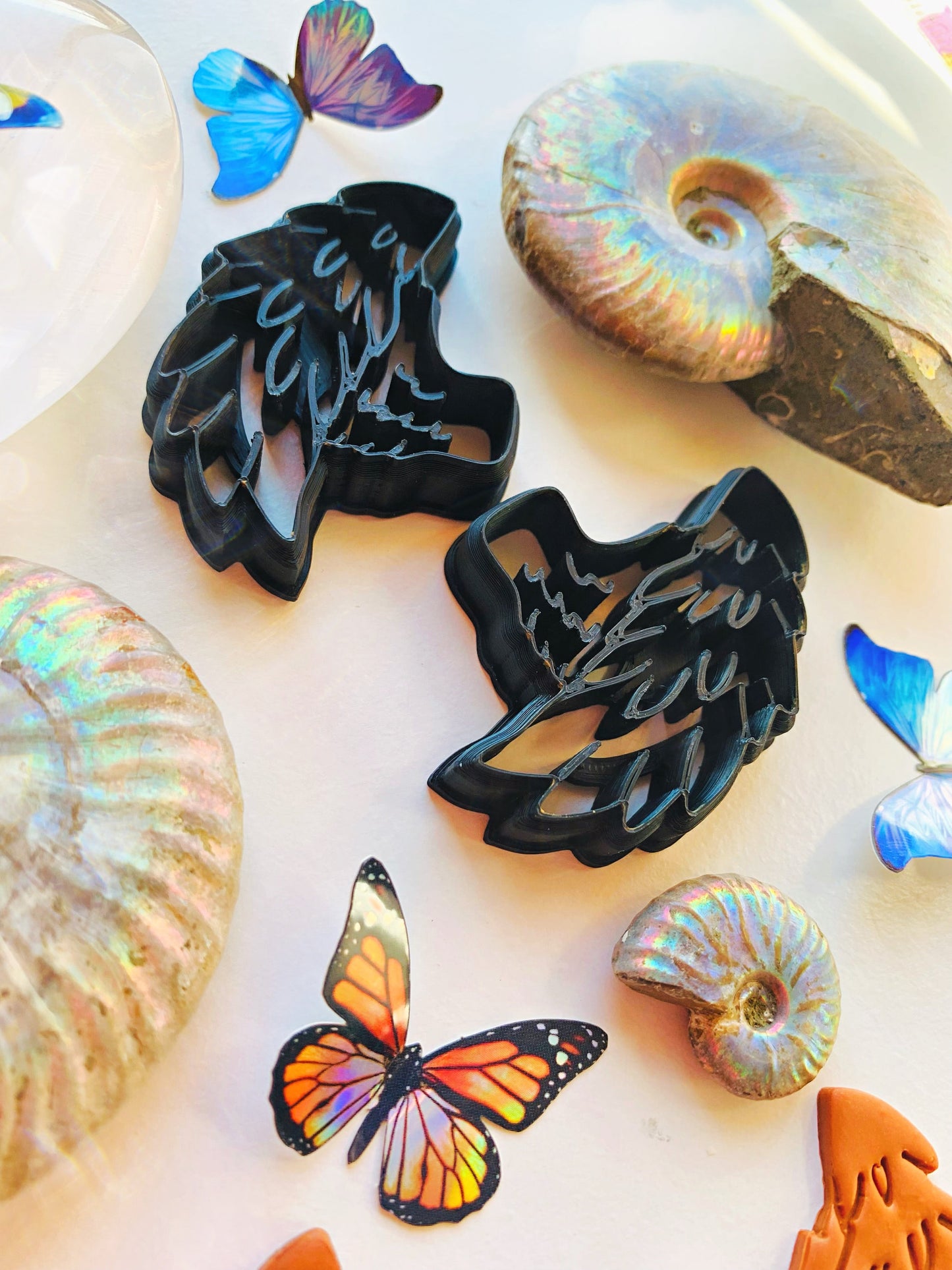 Curled in Feathered Angel Wings - Embossed Detailed Sharp Clay Cutters