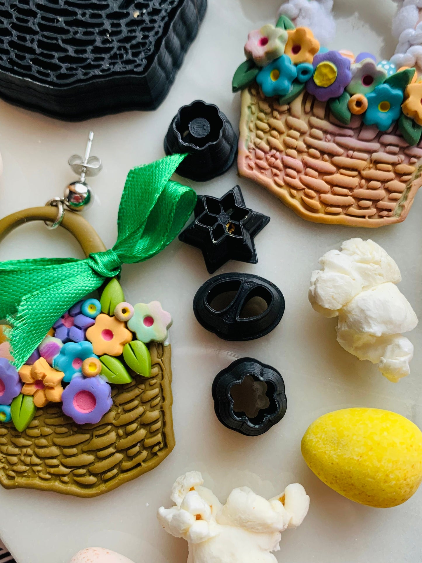 Easter Basket and 4 Floral Micros SET of 5 Sharp Clay Cutters