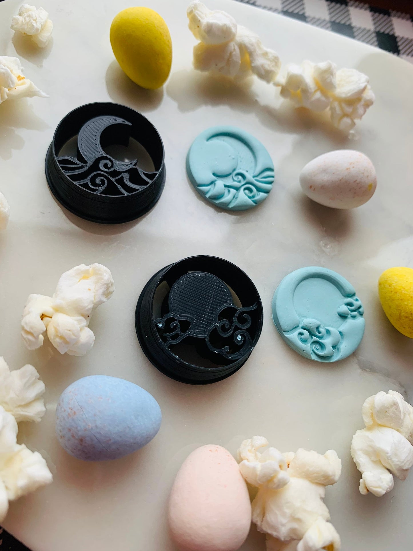 Clouds with Sun and Moon Tides SET OF 2 25mm Earring Embossed Sharp Clay Cutters