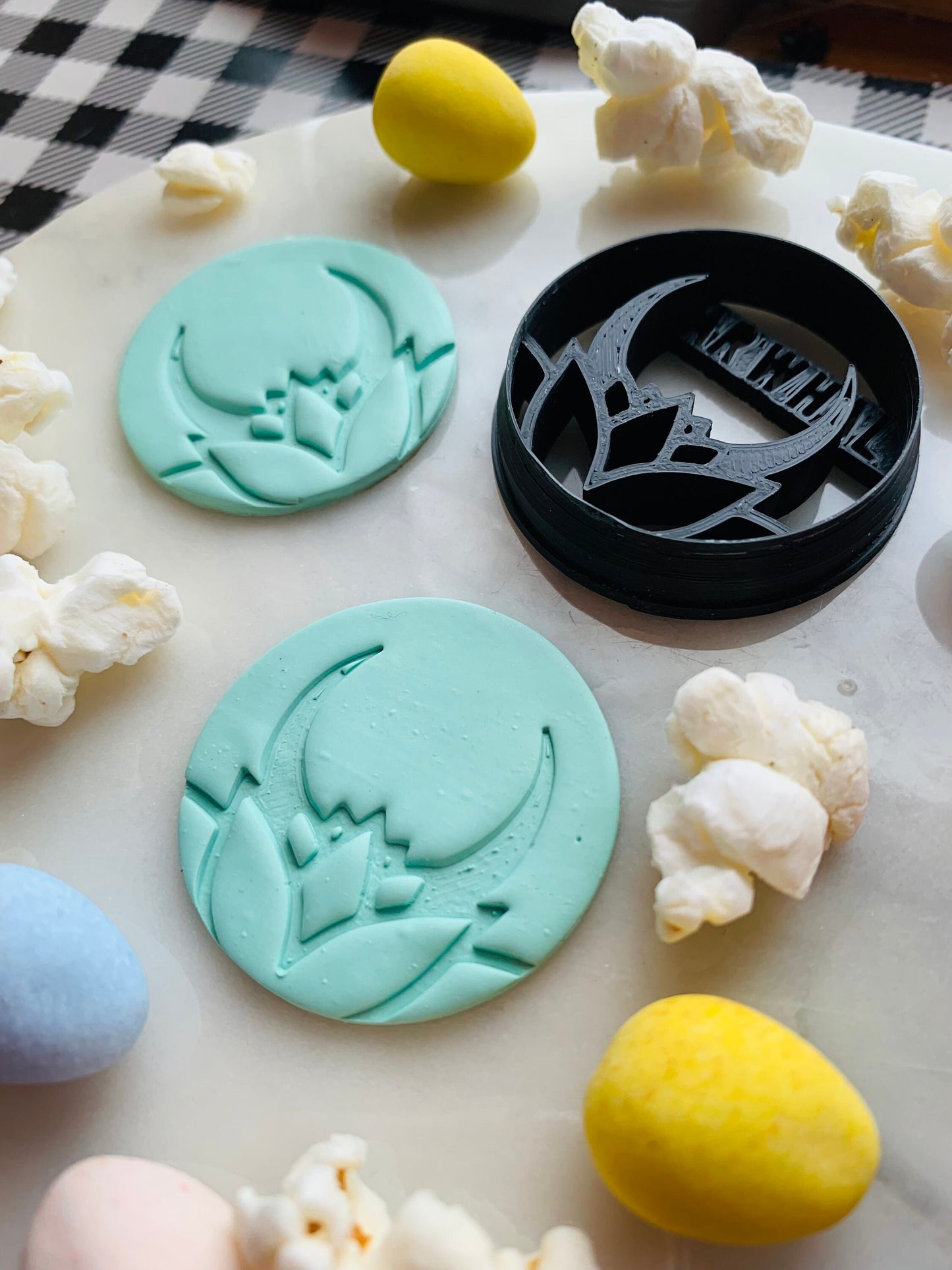 Lotus Flower with Crescent Moon 40mm Earring Embossed Sharp Clay Cutters