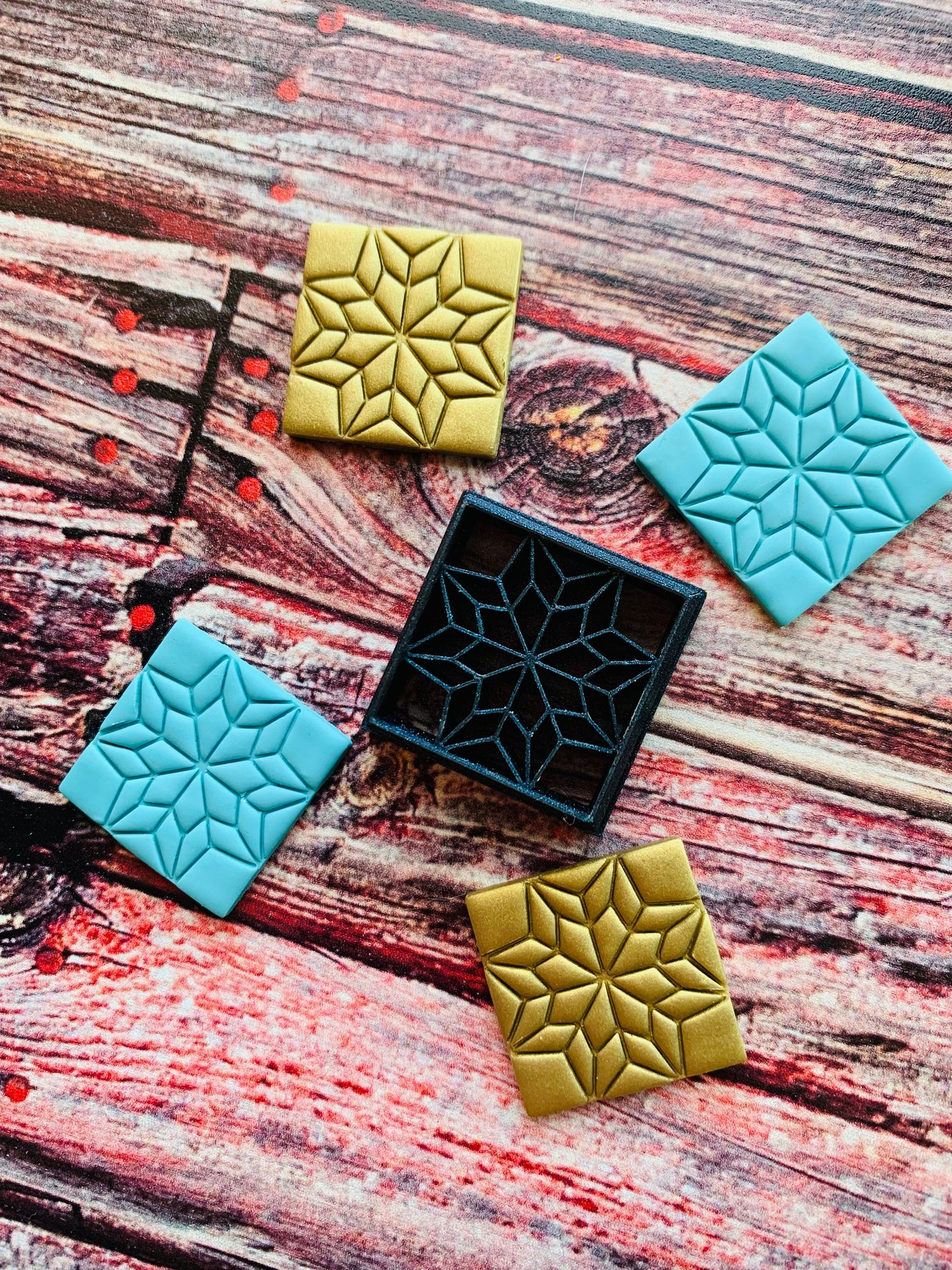 Quilt Square Pattern Inspired Snowflake 2 - Embossed Sharp Clay Cutter