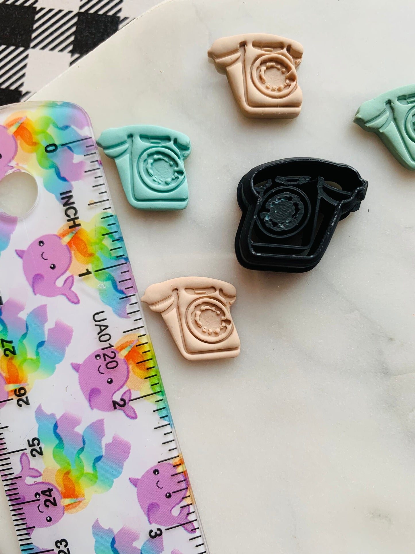 Mini Vintage Rotary Phone Stud - Embossed Sharp Clay Cutter